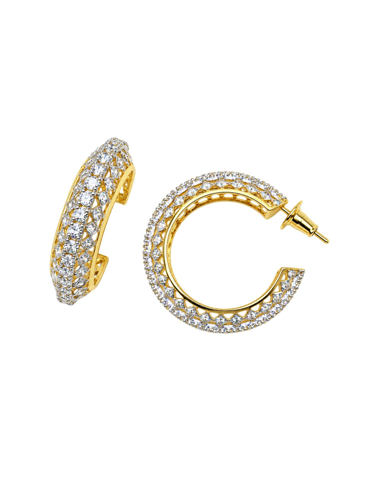 Gold and Silver Tone Clear Stone Hoop Earrings Set