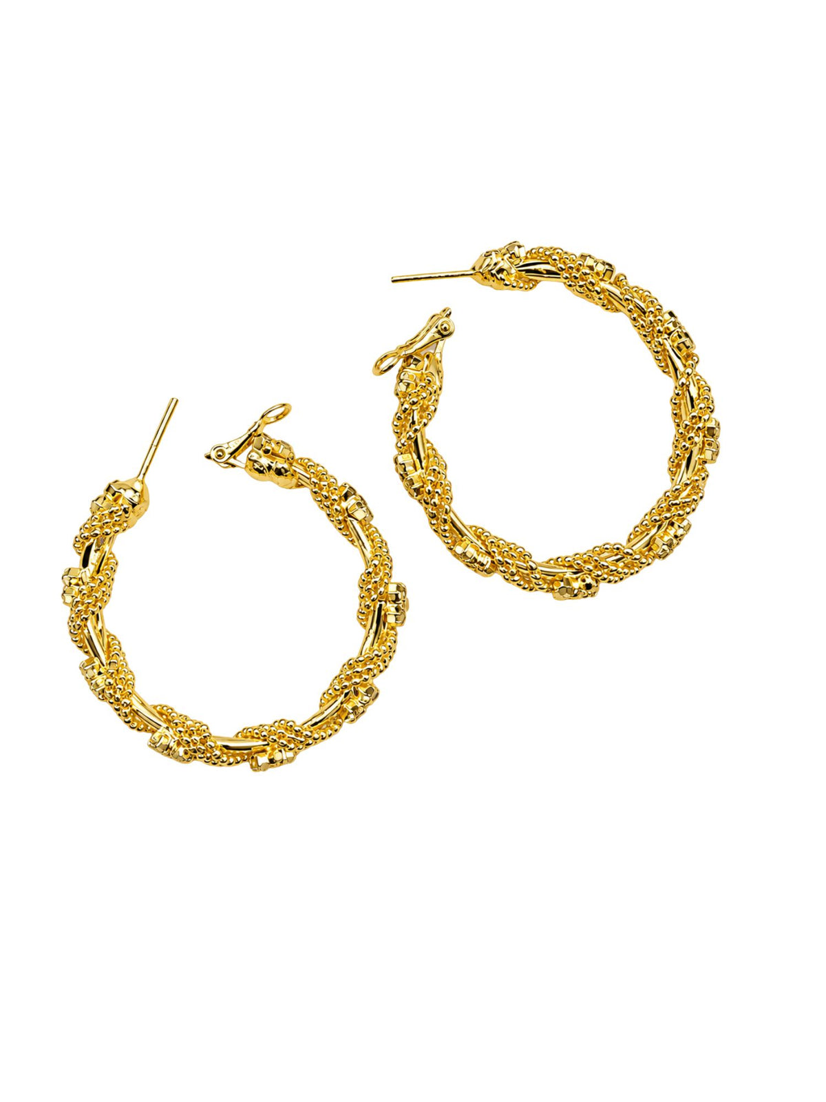Gold Tone Floral Hoop Earrings with Crystal Stones