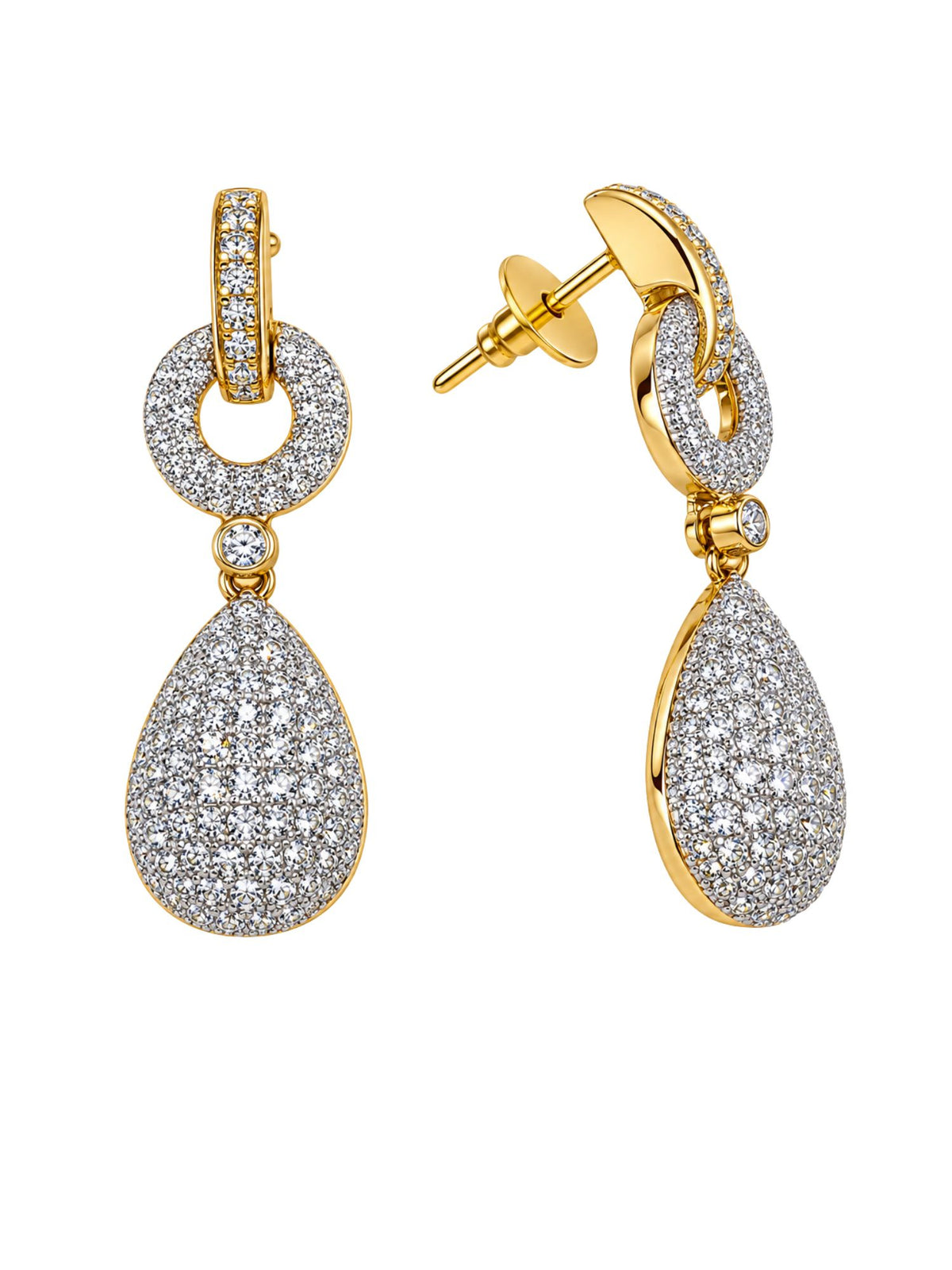 Gold Tone Diamond Teardrop Drop Earrings for Women