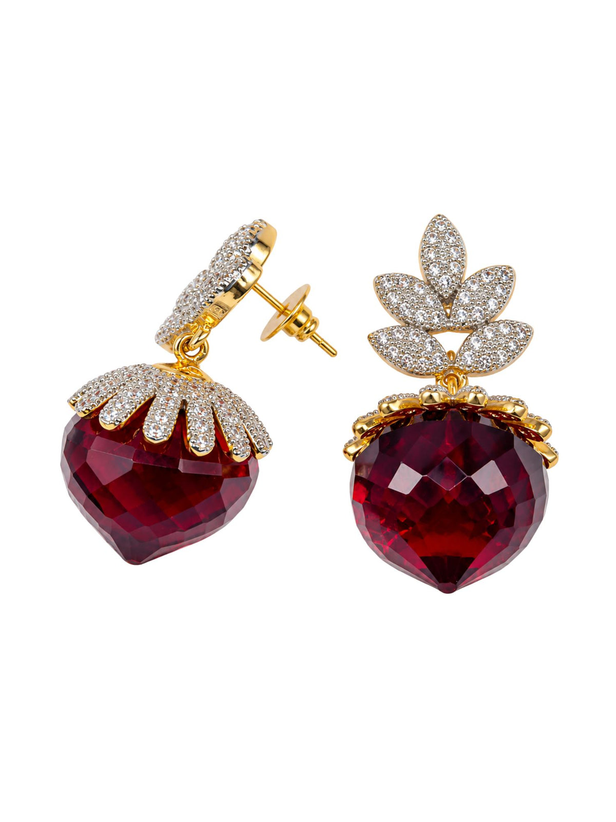 Maroon Diamond Style Leaf Drop Earrings for Women