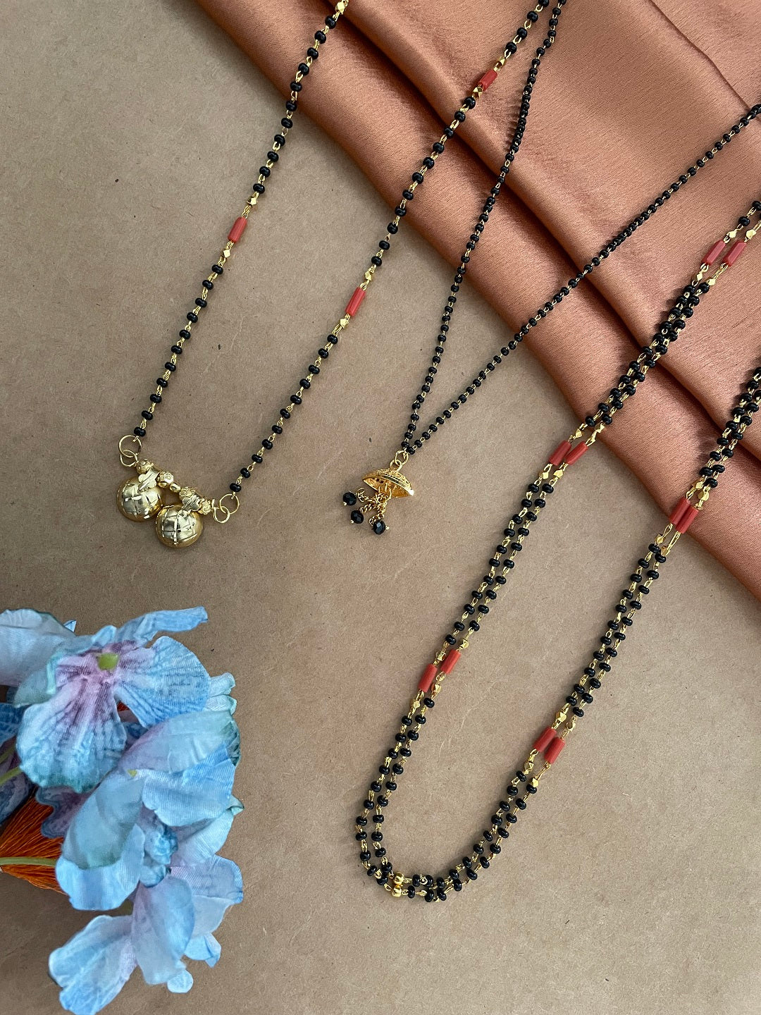 Combo Offer (Set of 3) Gold-Plated | Black Beads Long Two Vati | Latkan Pendant Short Mangalsutra
