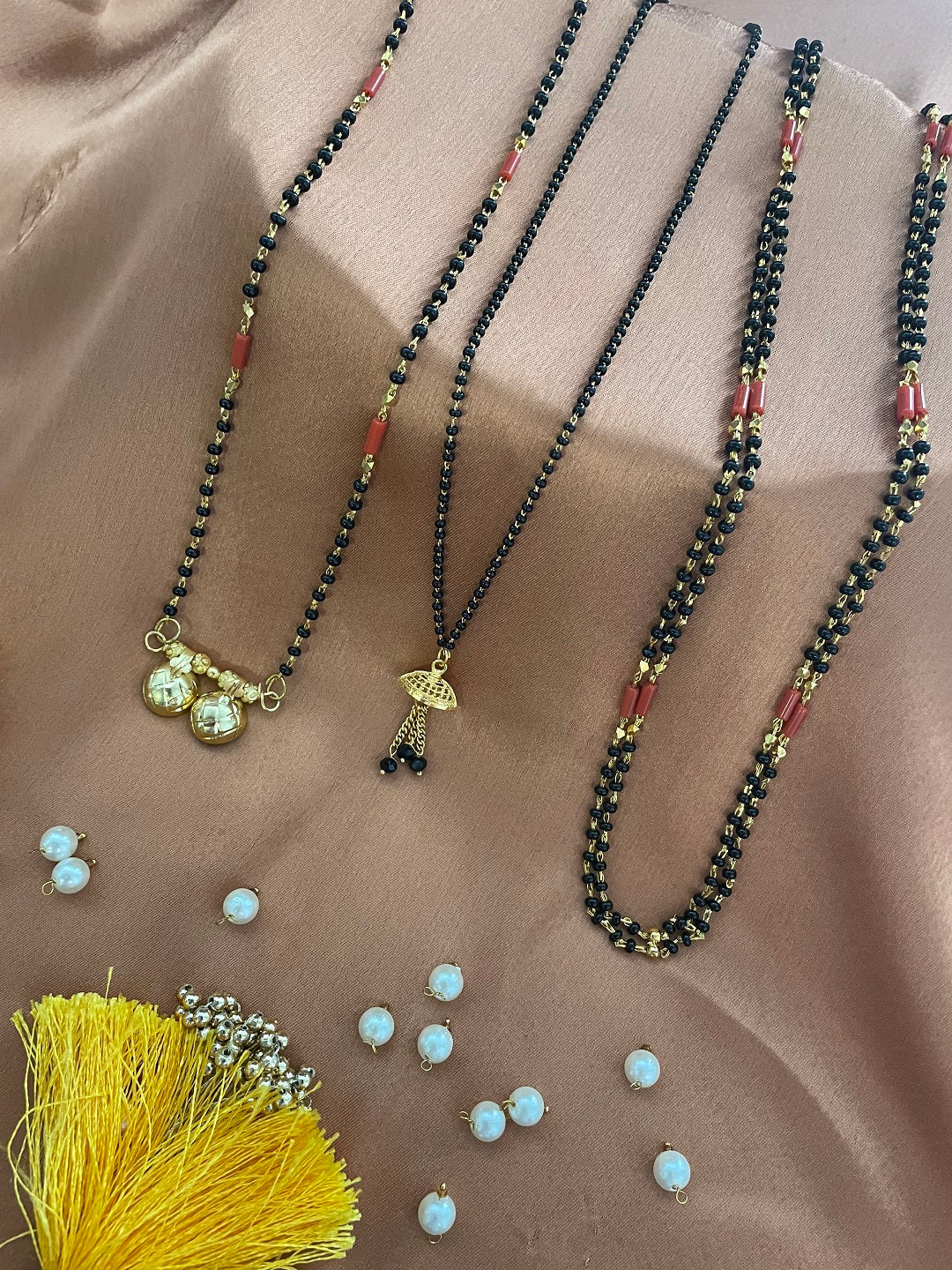 Combo Offer (Set of 3) Gold-Plated | Black Beads Long Two Vati | Latkan Pendant Short Mangalsutra
