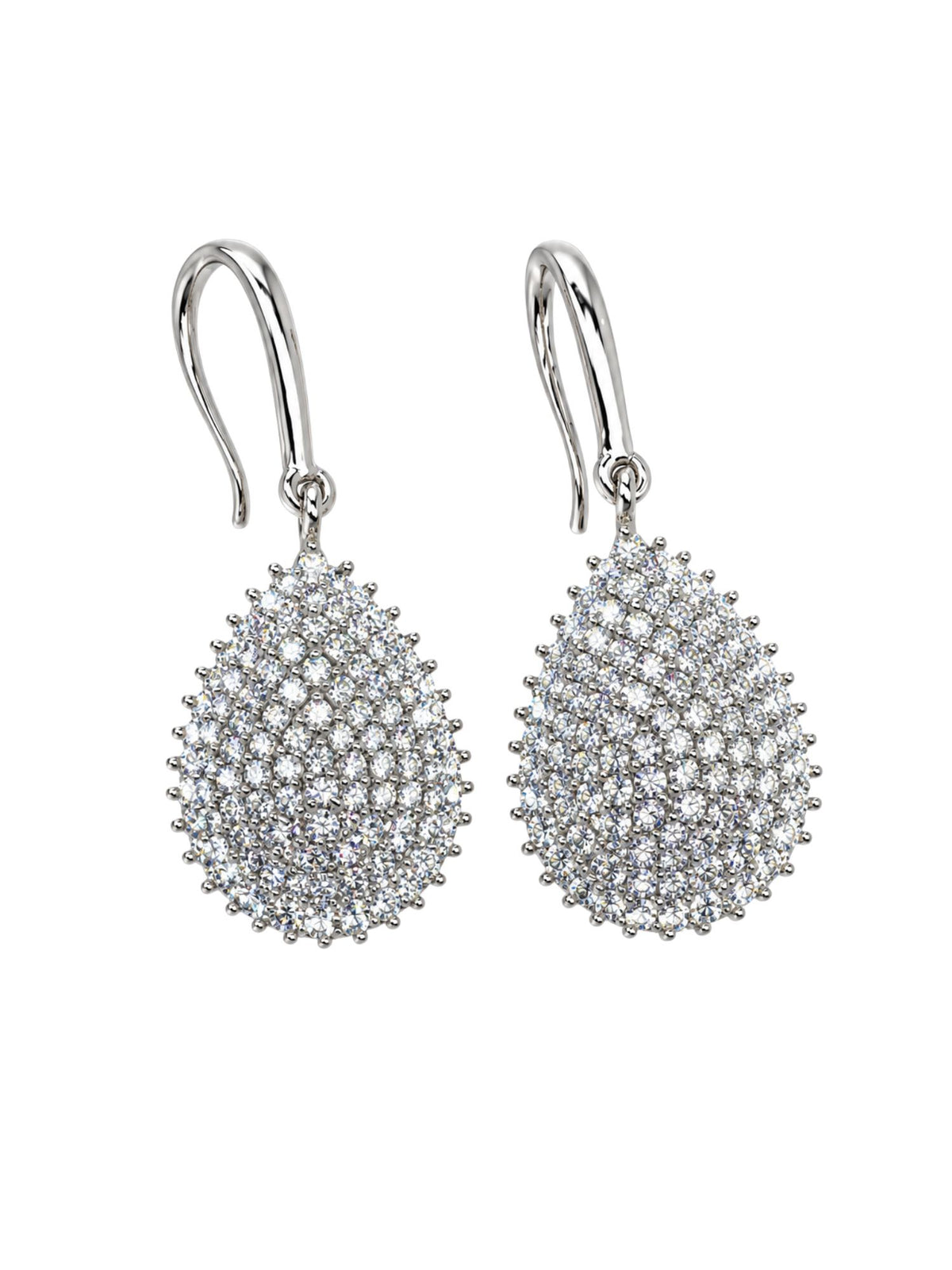 Silver Tone Clear Stone Teardrop Hook Earrings Set