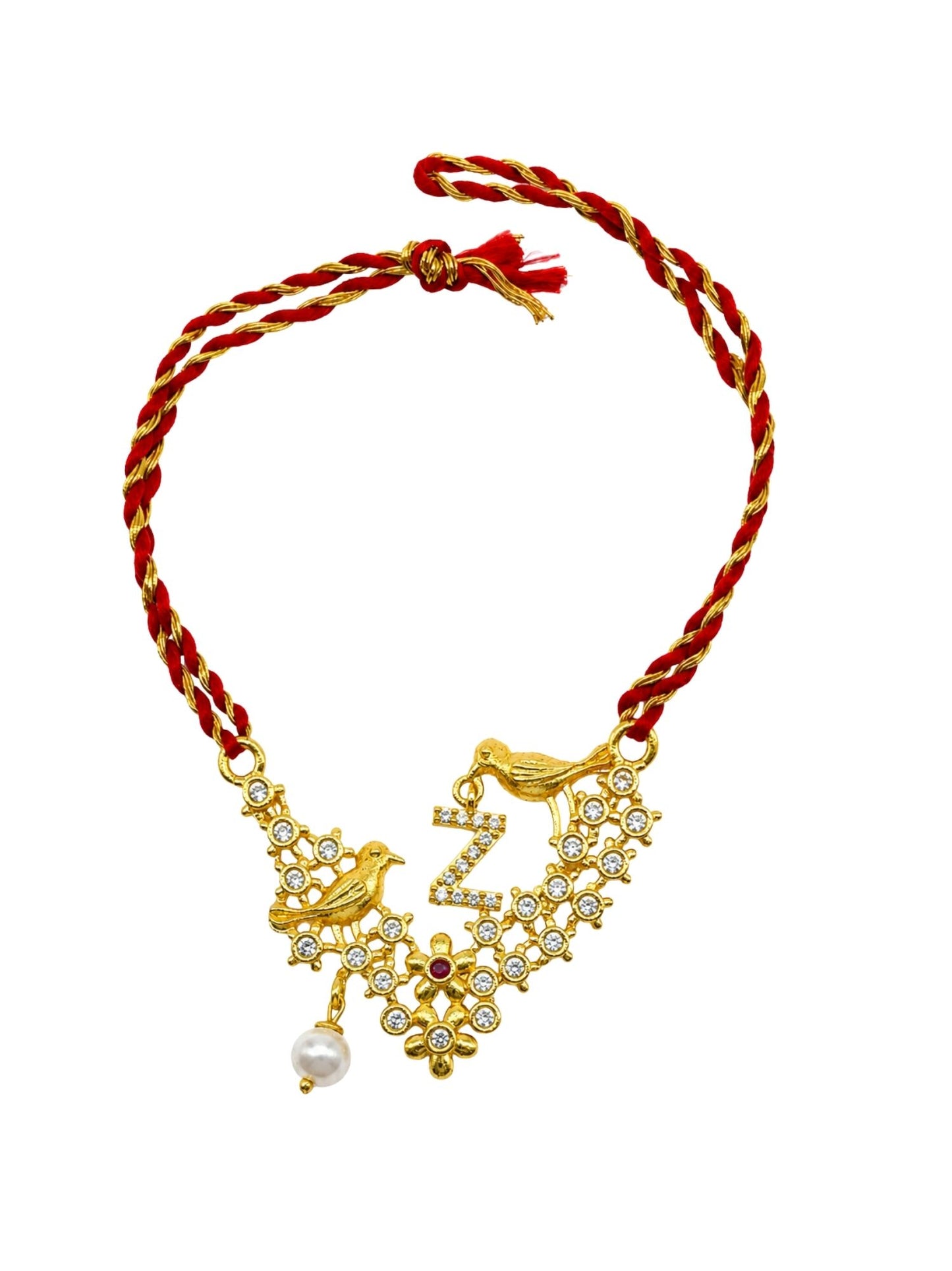 Letter Name Rakhi Designs Alphabet AD Gold Plated with Pearl Customized Pendant Raksha Bandhan