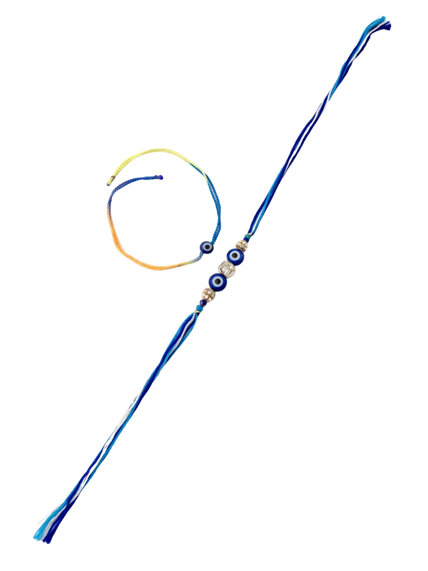 (Set of 2) Blue Evil Eye Beaded Bracelet Rakhi Bhai Bro