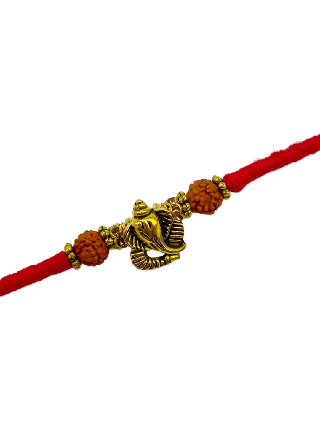 Gold Plated Lord Ganesha With Rudraksha Rakhi Bracelet for Raksha Bandhan