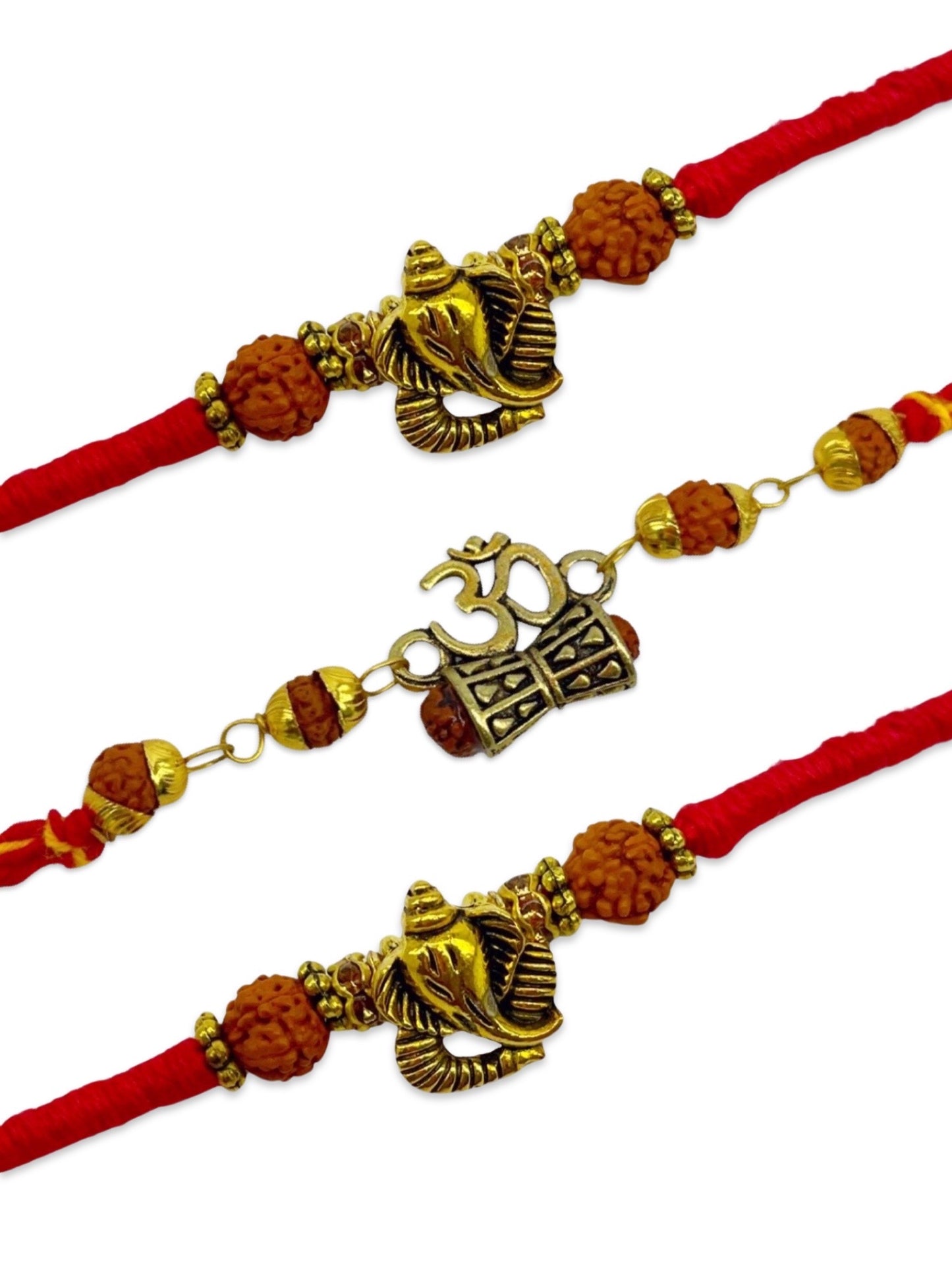 (COMBO of 3)Lord Ganesha With Rudraksha & Om With Damru Rakhi for Raksha Bandhan