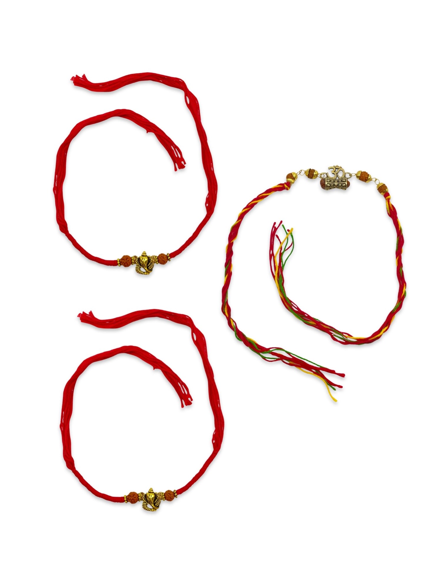 (COMBO of 3)Lord Ganesha With Rudraksha & Om With Damru Rakhi for Raksha Bandhan
