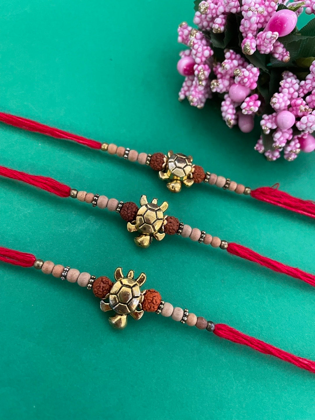 (COMBO Of 3) Tortoise With Rudraksha & Chandan Beads Rakhi for Raksha Bandhan
