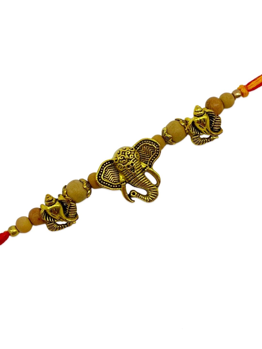 Gold Plated Lord Ganesha With Chandan Beads Rakhi Bracelet for Raksha Bandhan