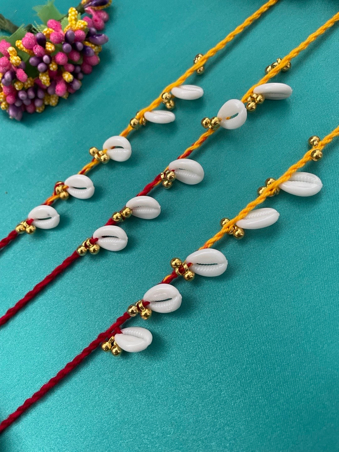 (COMBO OF 3) Sea-shell With Ghungroo Rakhi Bracelet for Raksha Bandhan