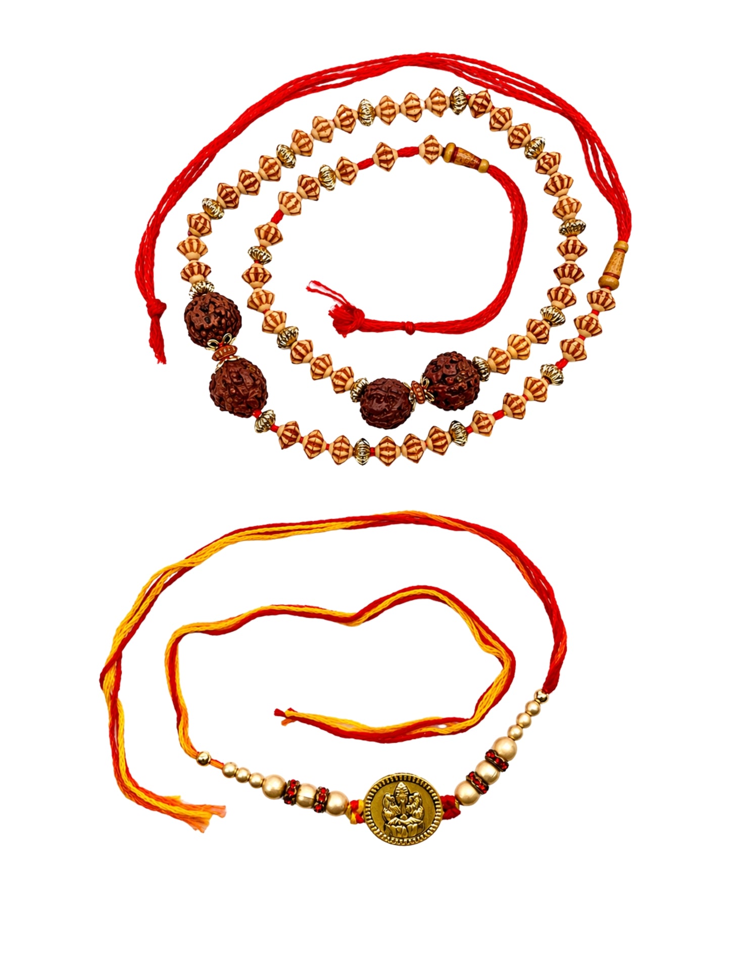 (Set of 2) Ganesha Rudraksha Rakhi Bracelet For Bhai Bro