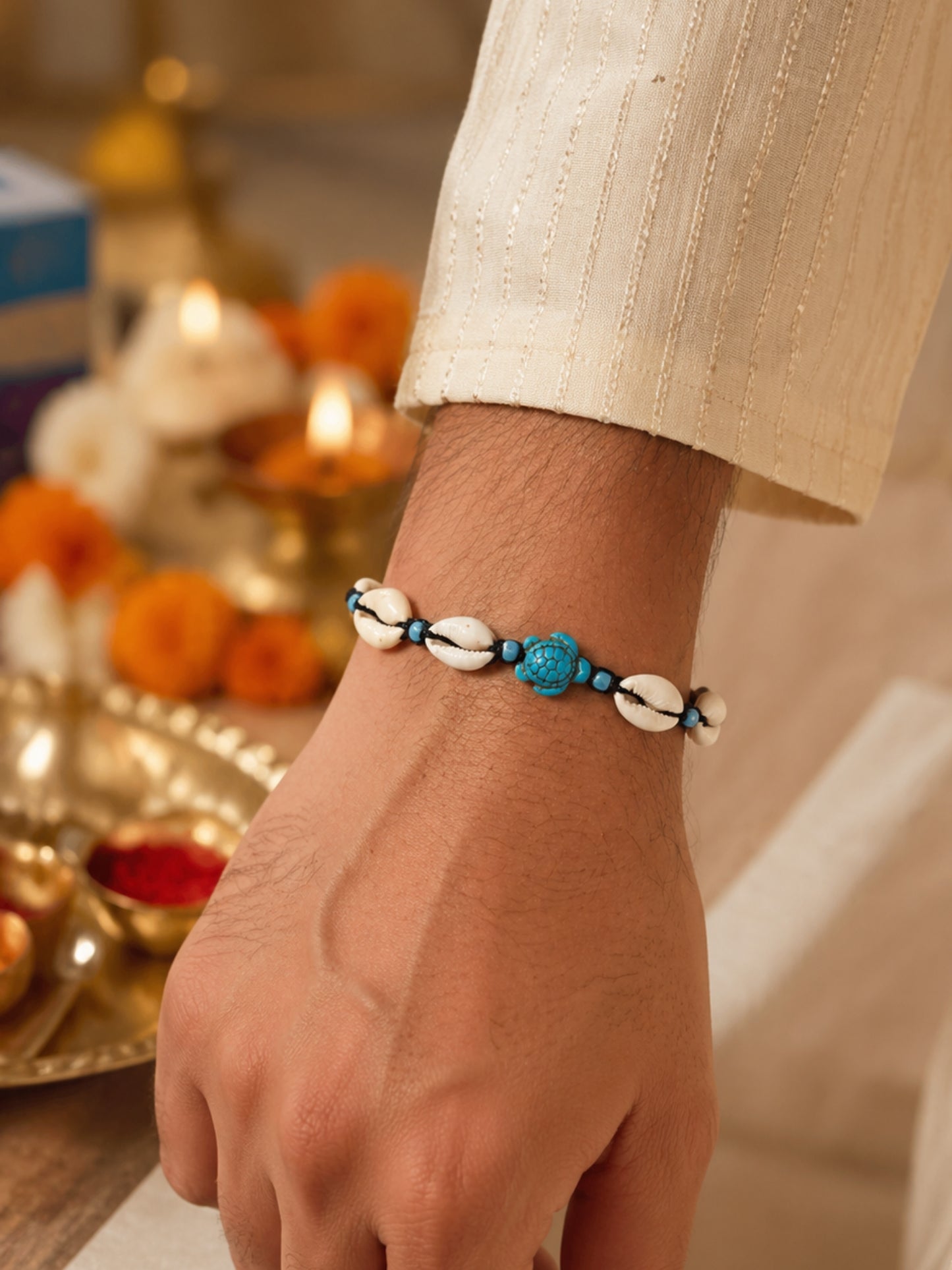 (Set of 2) Turtle Shell Beaded Lumba Rakhi Bhaiya Bhabhi