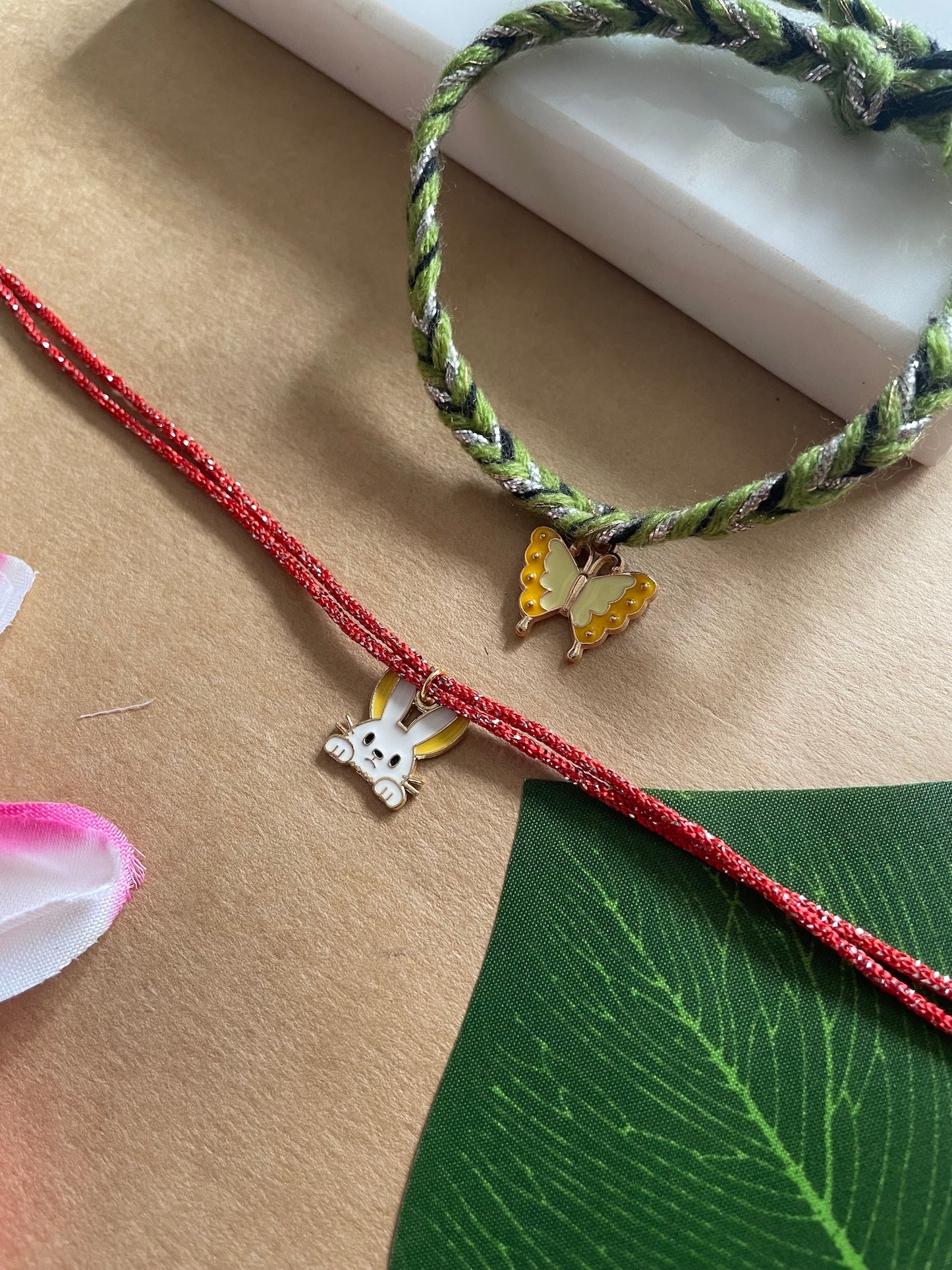 (Set of 2) Butterfly Rabbit Charms Rakhi Lumba