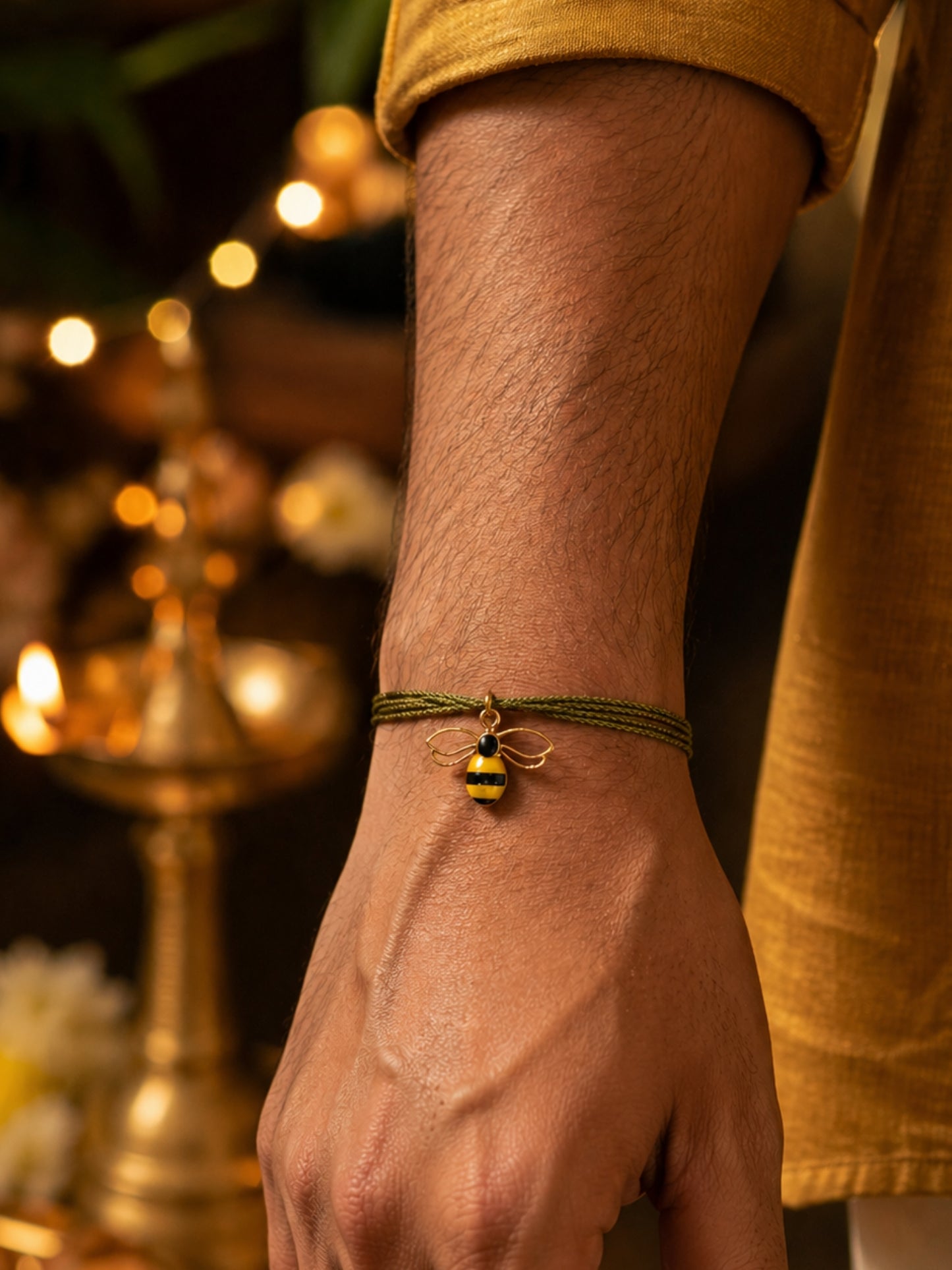 (Set of 2) Bee Charm Pearl Tassel Lumba Rakhi Bhaiya Bhabhi