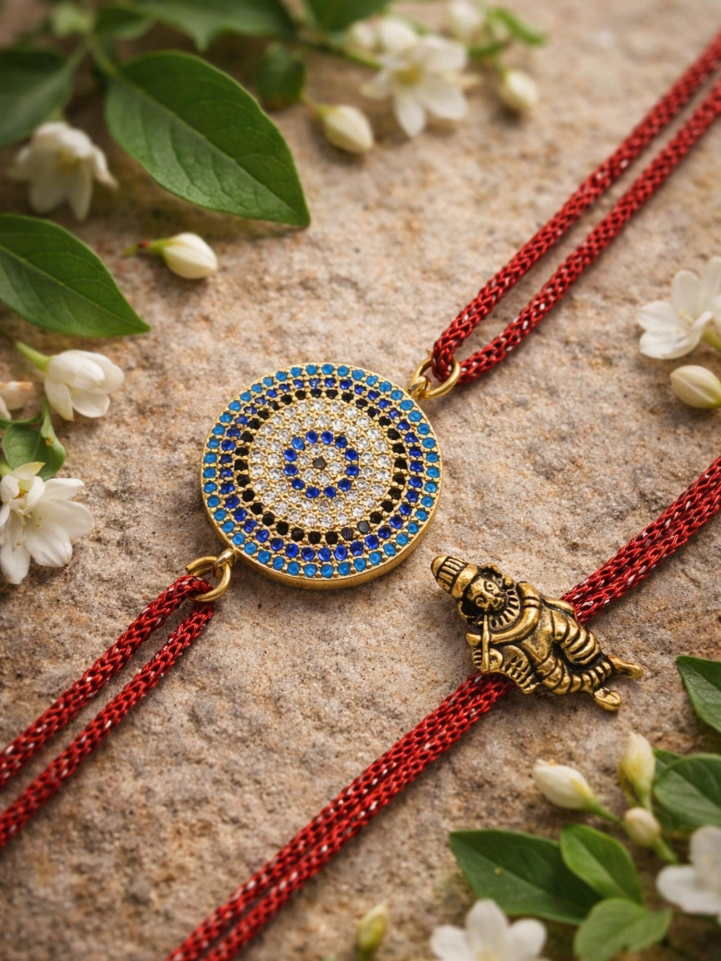 (Set of 2) Evil Eye Lord Krishna Bracelet Rakhi Bhai Bhaiya Bro