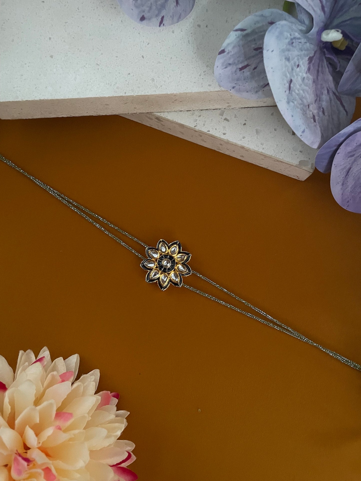 Flower Kundan Big Rakhi Lumba