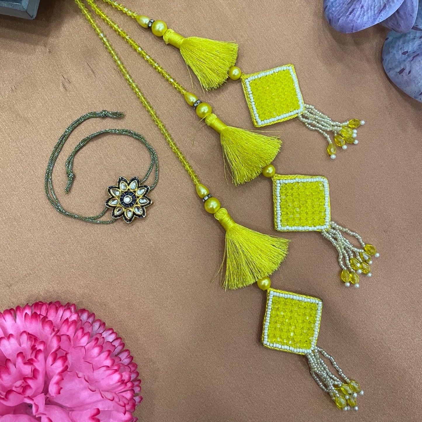 (Set of 2) Flower Kundan/Tassel Lumba Rakhi
