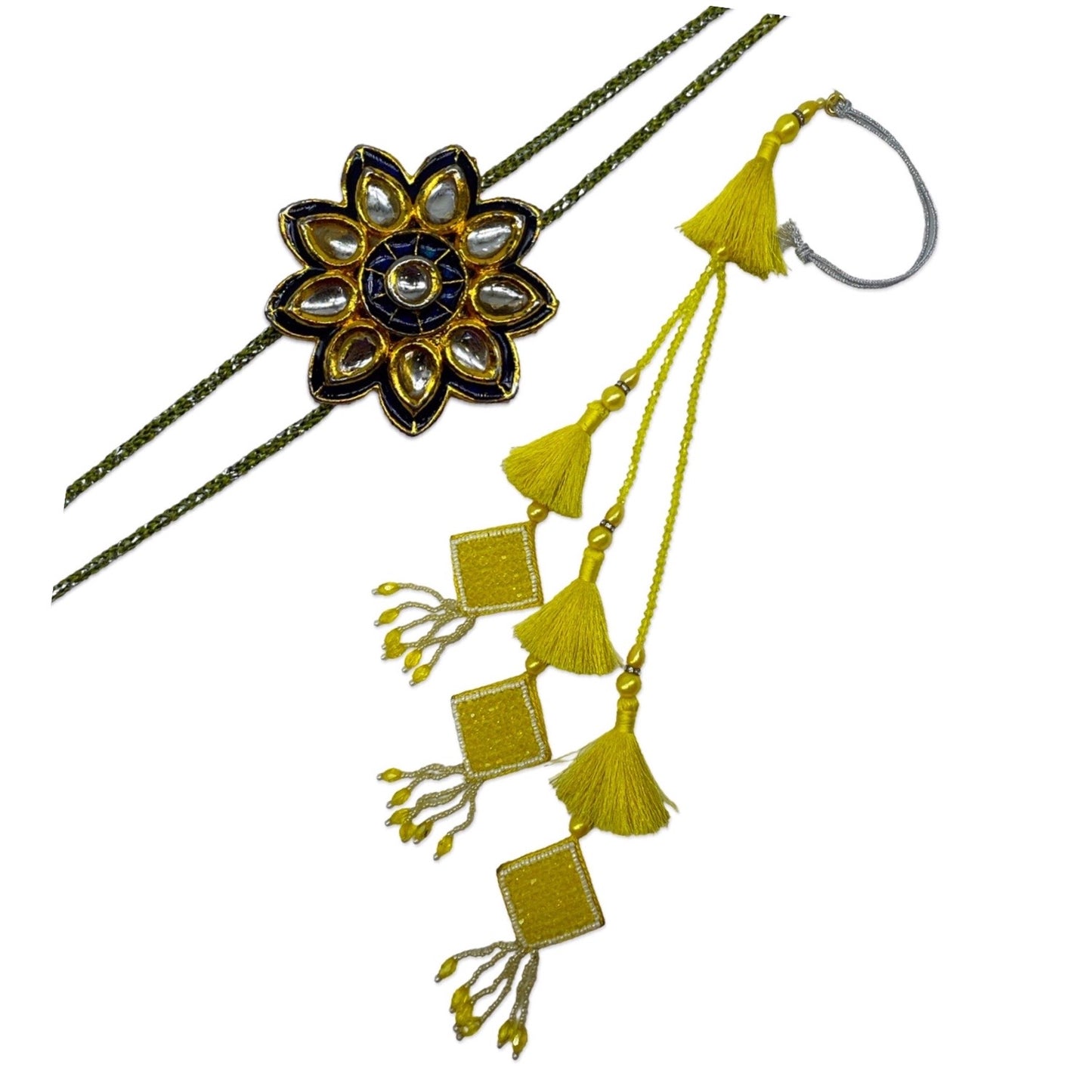 (Set of 2) Flower Kundan/Tassel Lumba Rakhi