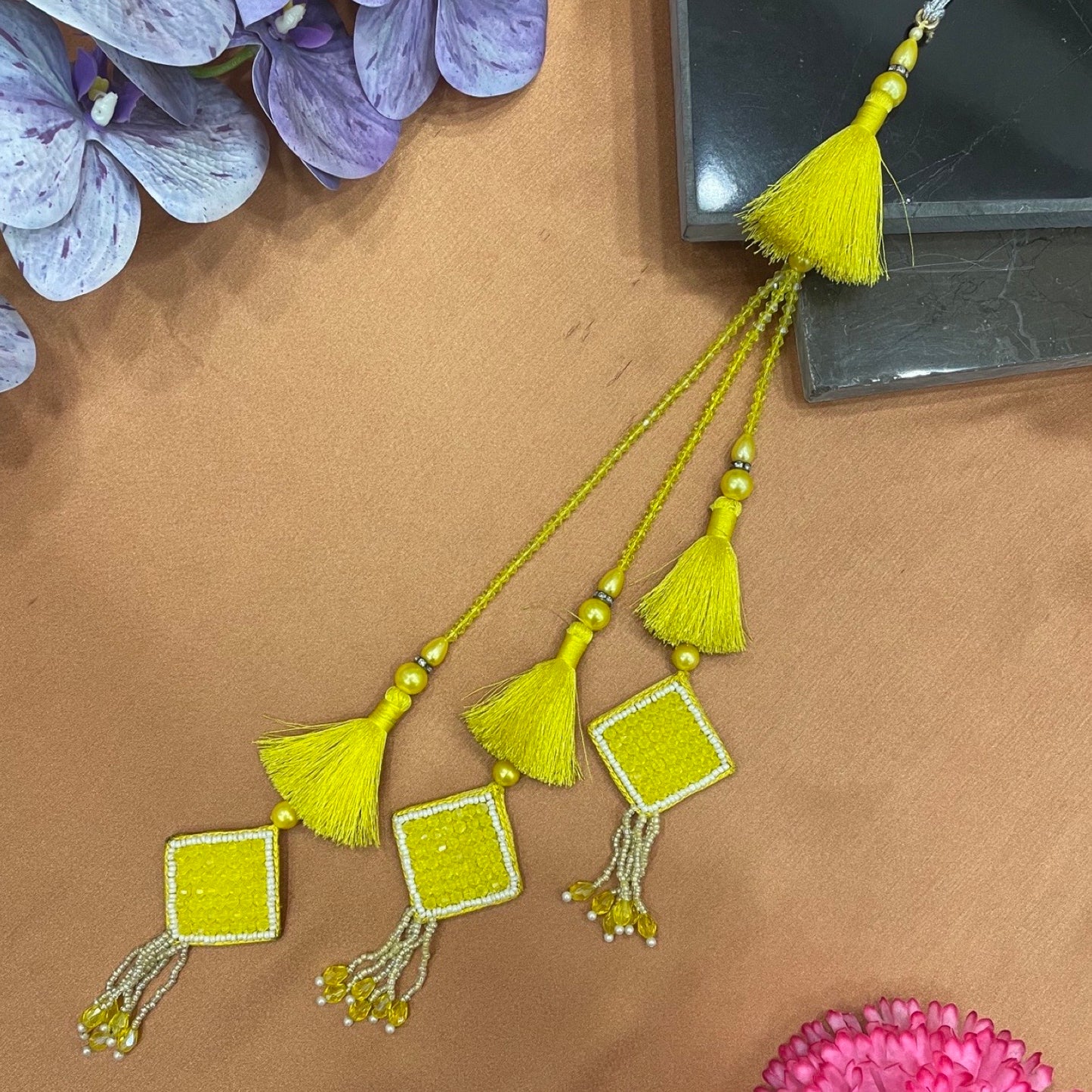 (Set of 2) Flower Kundan/Tassel Lumba Rakhi