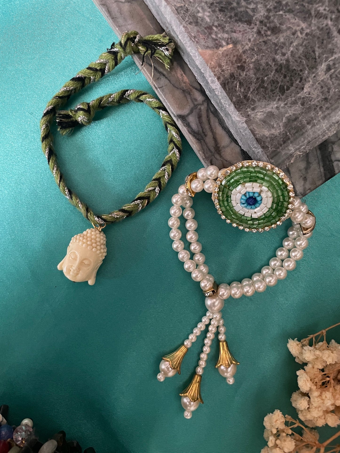 (Set of 2) Buddha/Pearl Bracelet Rakhi Lumba