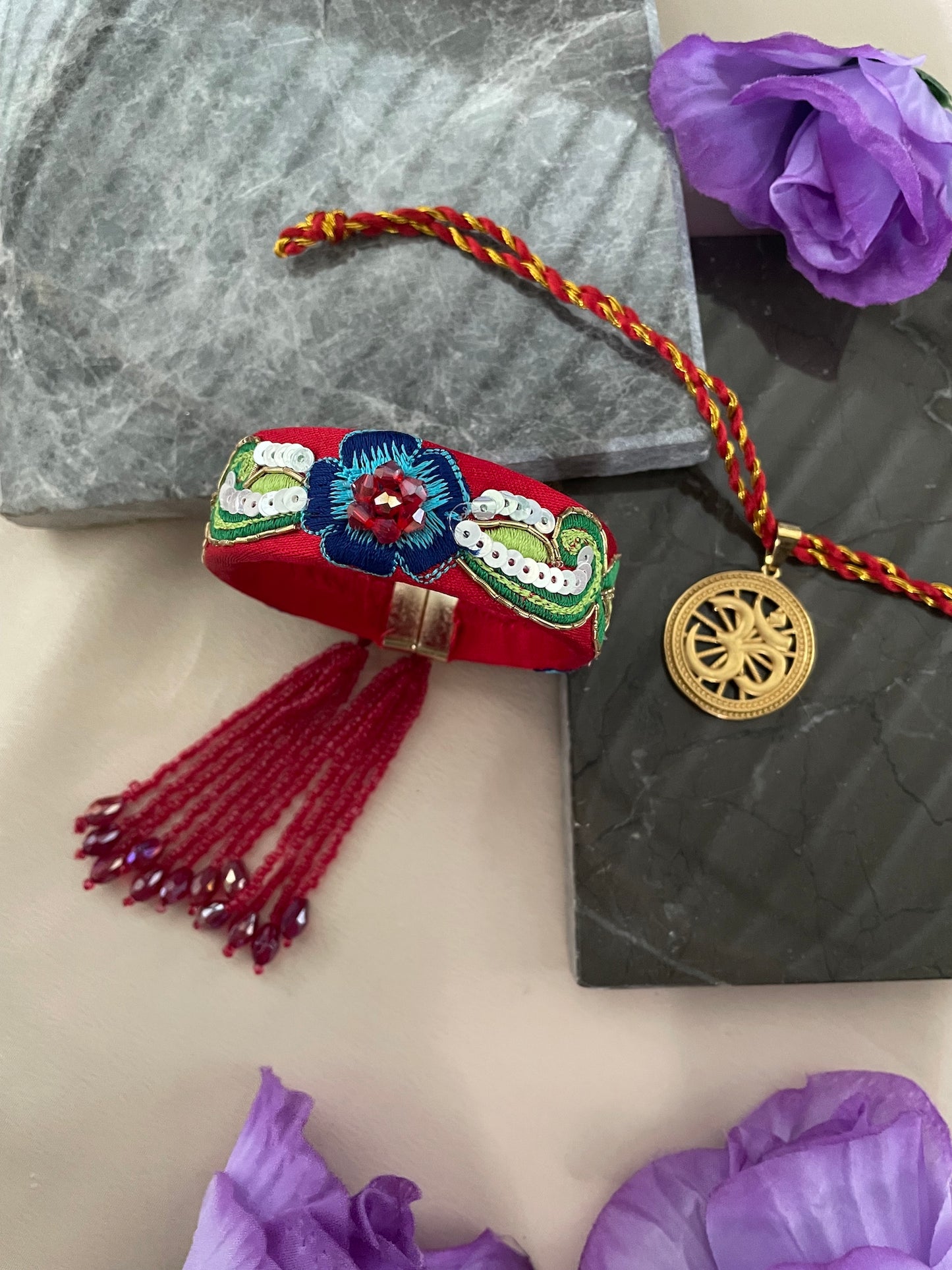 (Set of 2) OM/Embroidery Bangle Lumba Rakhi