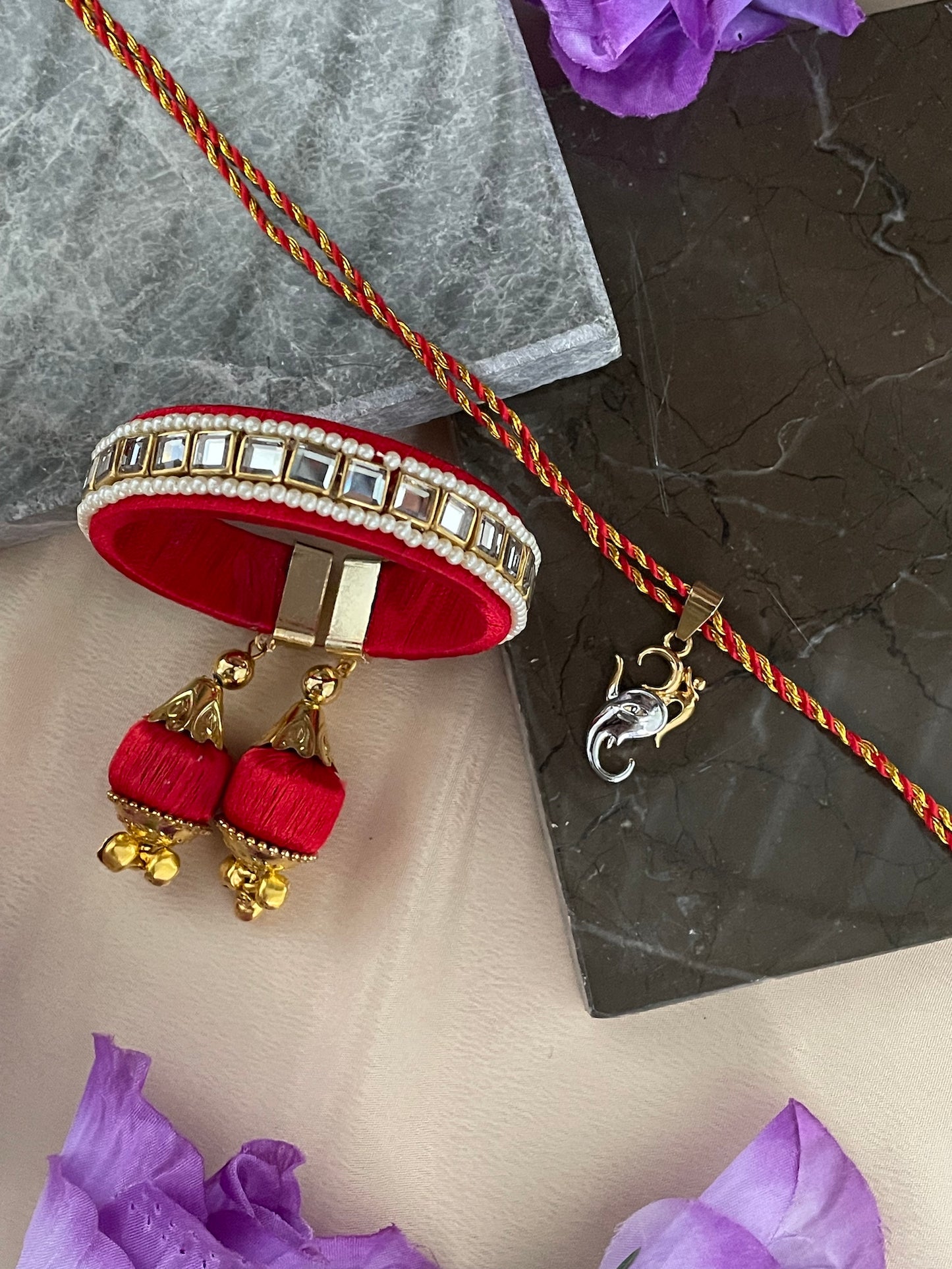 (Set of 2) OM Ganesha/Mirror Bangle Lumba Rakhi