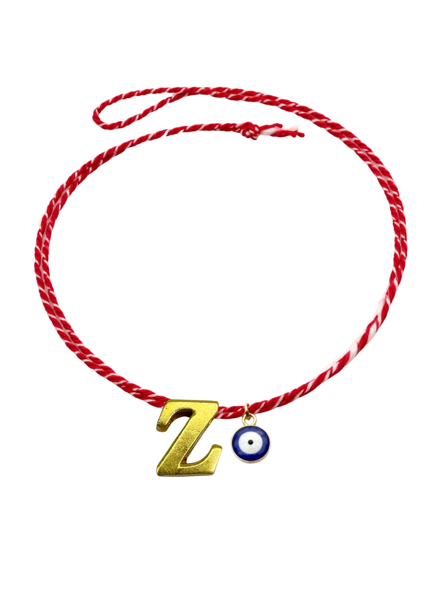 A TO Z Name Initial Letter Rakhi Bracelet With Dark Blue Evil Eye Charm for Bhai Bhaiya