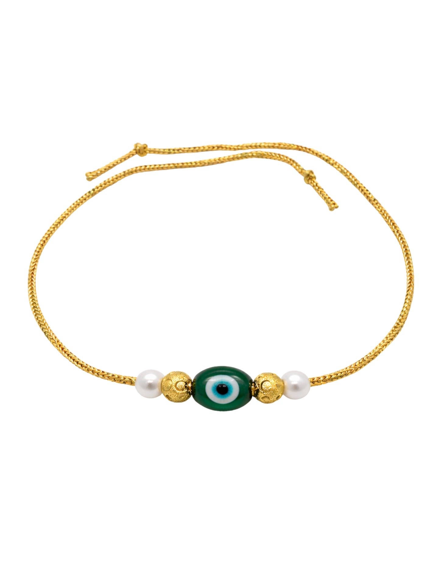 Evil Eye Pearl Rakhi Bracelet Gold For Bhai Bro