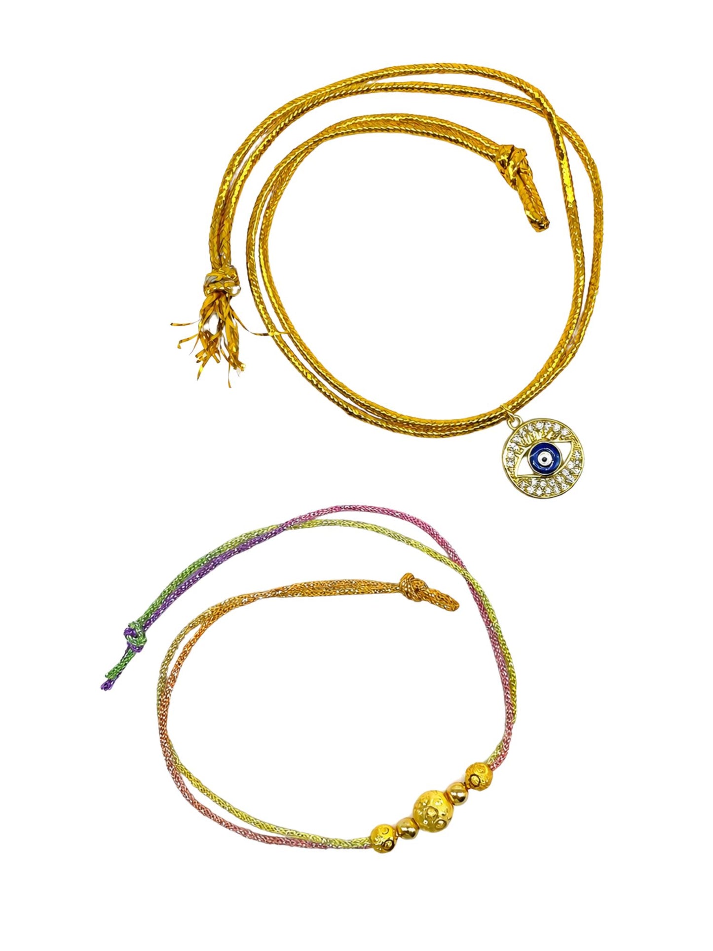 (Set of 2) Gold Beads Evil Eye Rakhi Bracelet for Bro