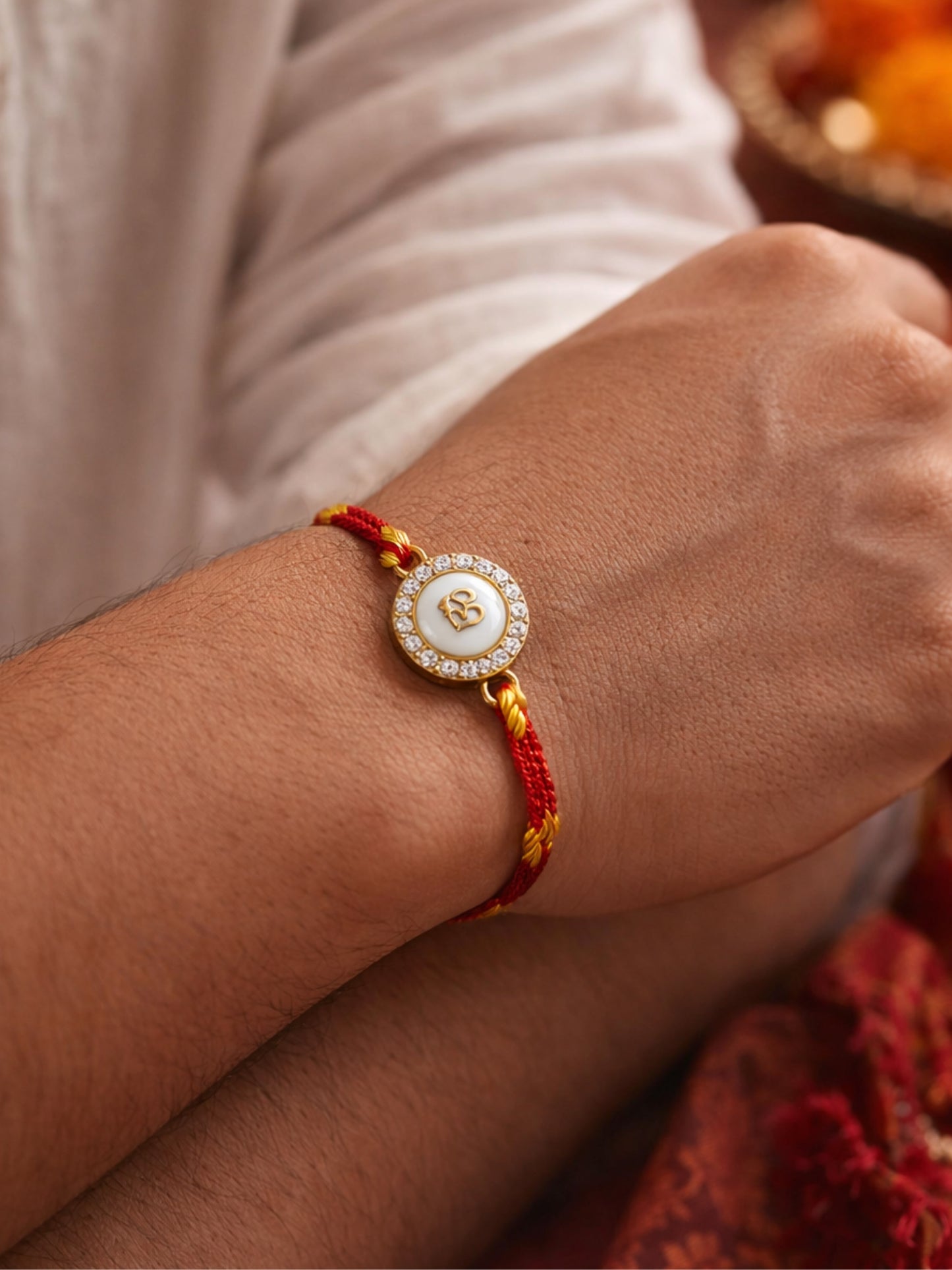 Gold Om Charm Bracelet Rakhi For Bhai Bhaiya Bro