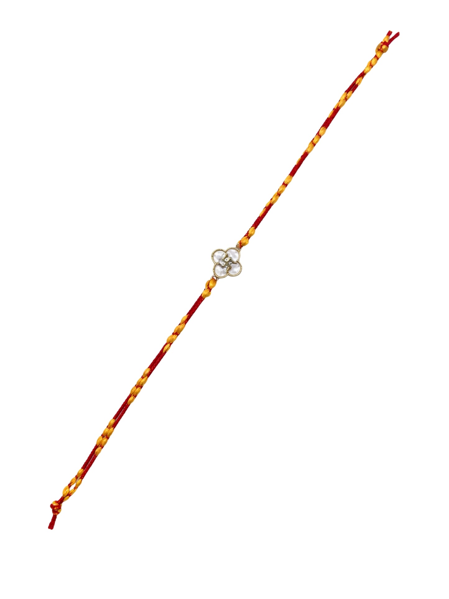 Gold Swastik Charm Fresh Water Pearl Rakhi Bracelet For Bhai