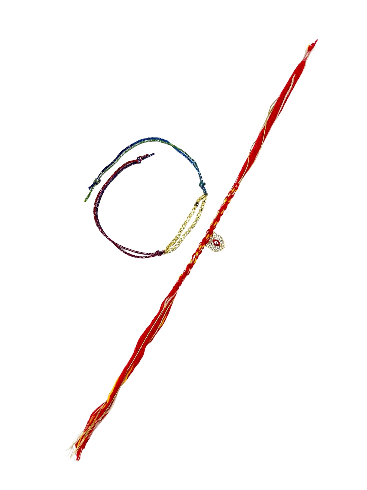 (Set of 2) Dual Chain AD Butterfly Evil Eye Bracelet Rakhi Bhai Bro