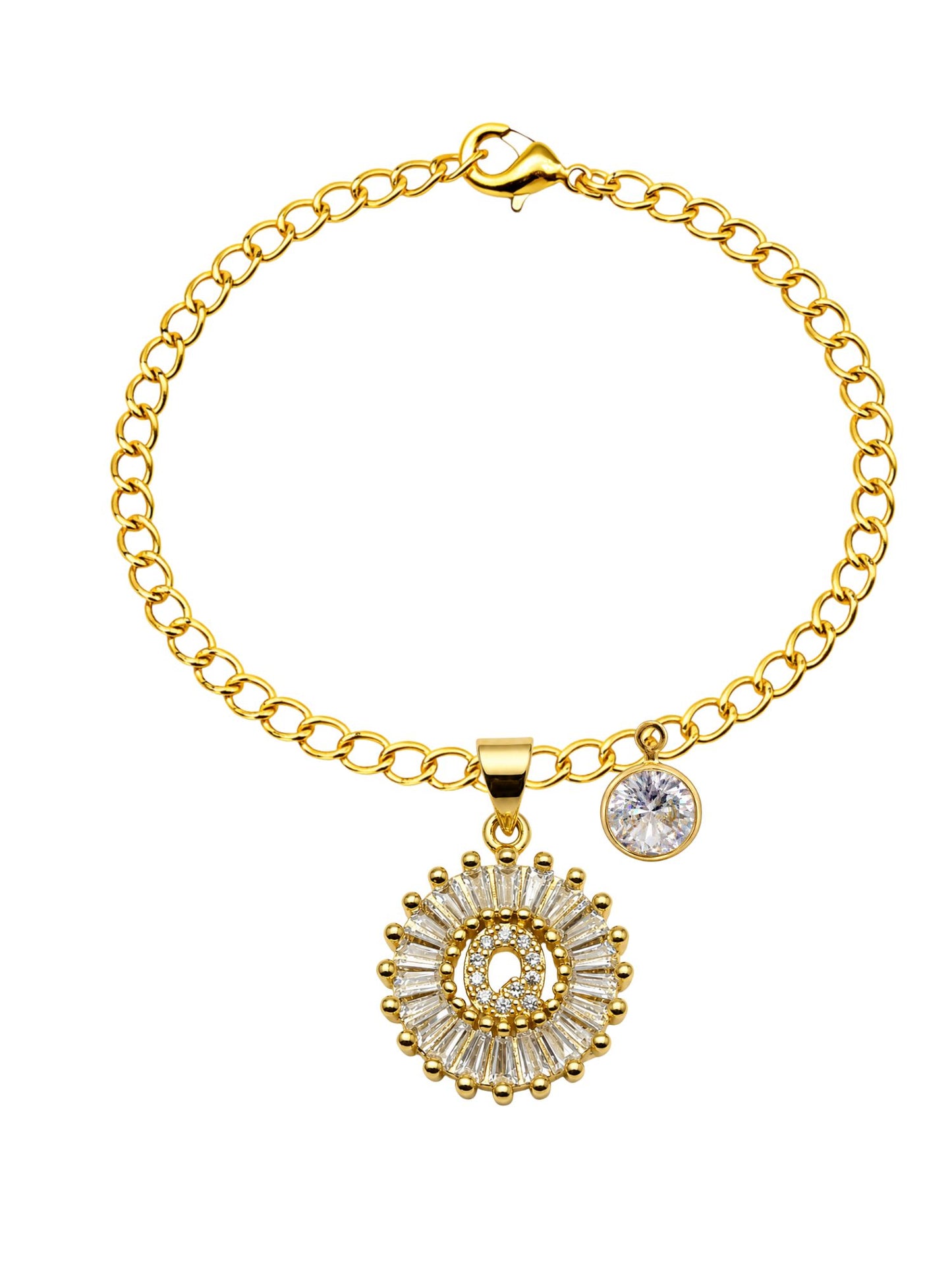 A TO Z Alphabet Circular Crystal Charm Initial Name Lumba Rakhi Bracelet For Bhaiya Bhabhi