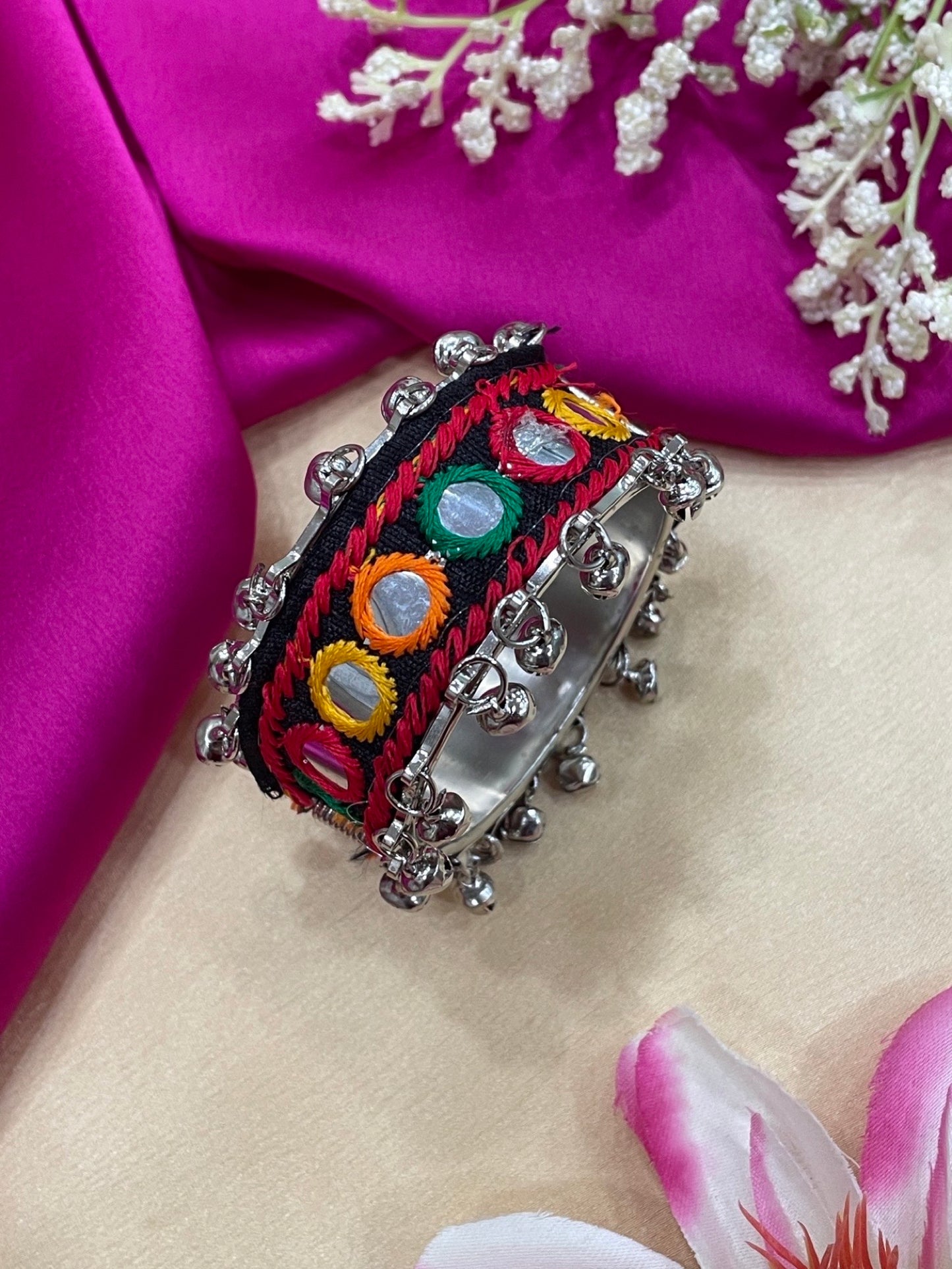 (Set of 2)Ganesha/Mirror Work With Ghungroo Lumba Rakhi