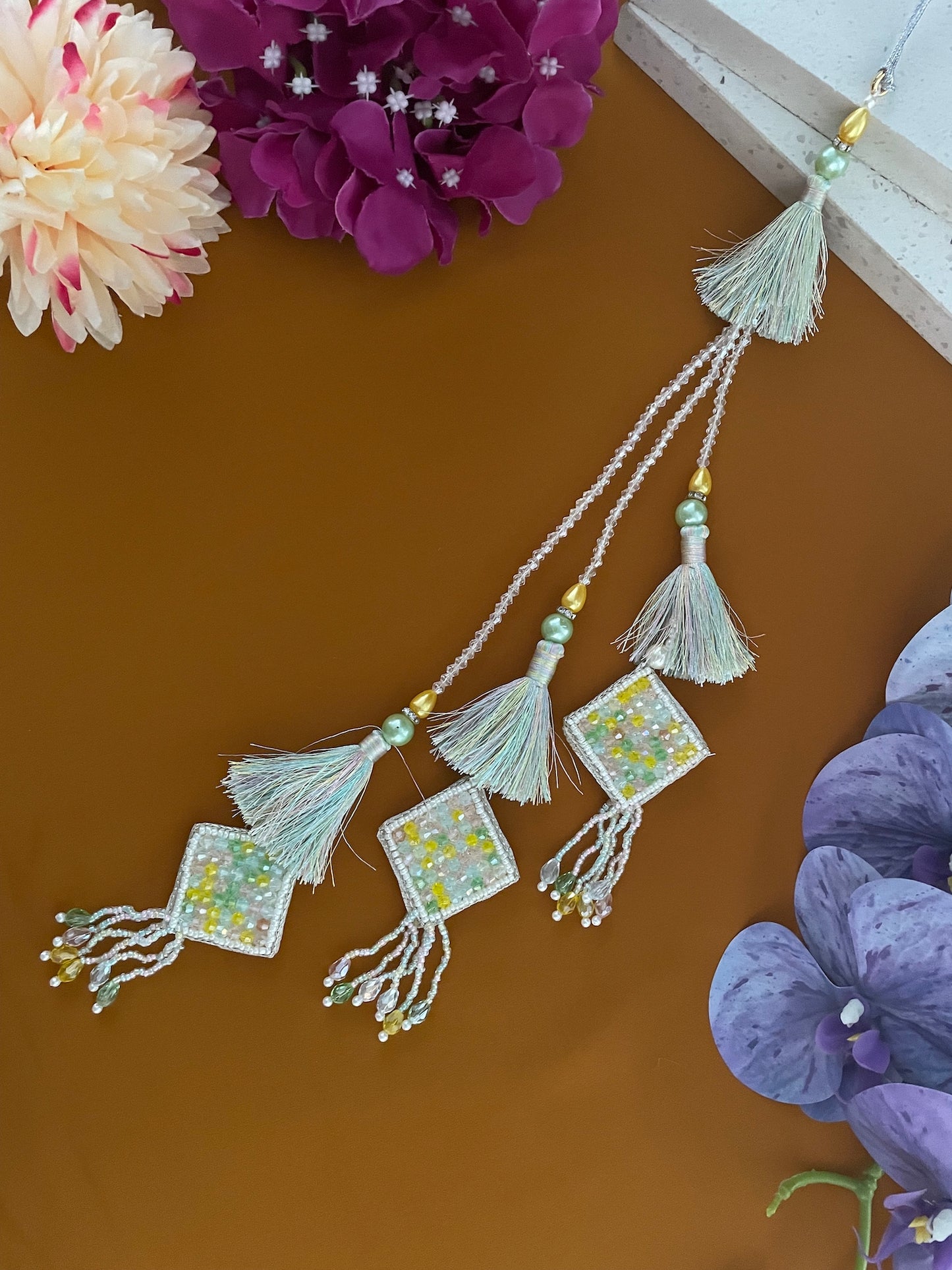 Tassel Multi Beads 3 Layer Lumba Rakhi