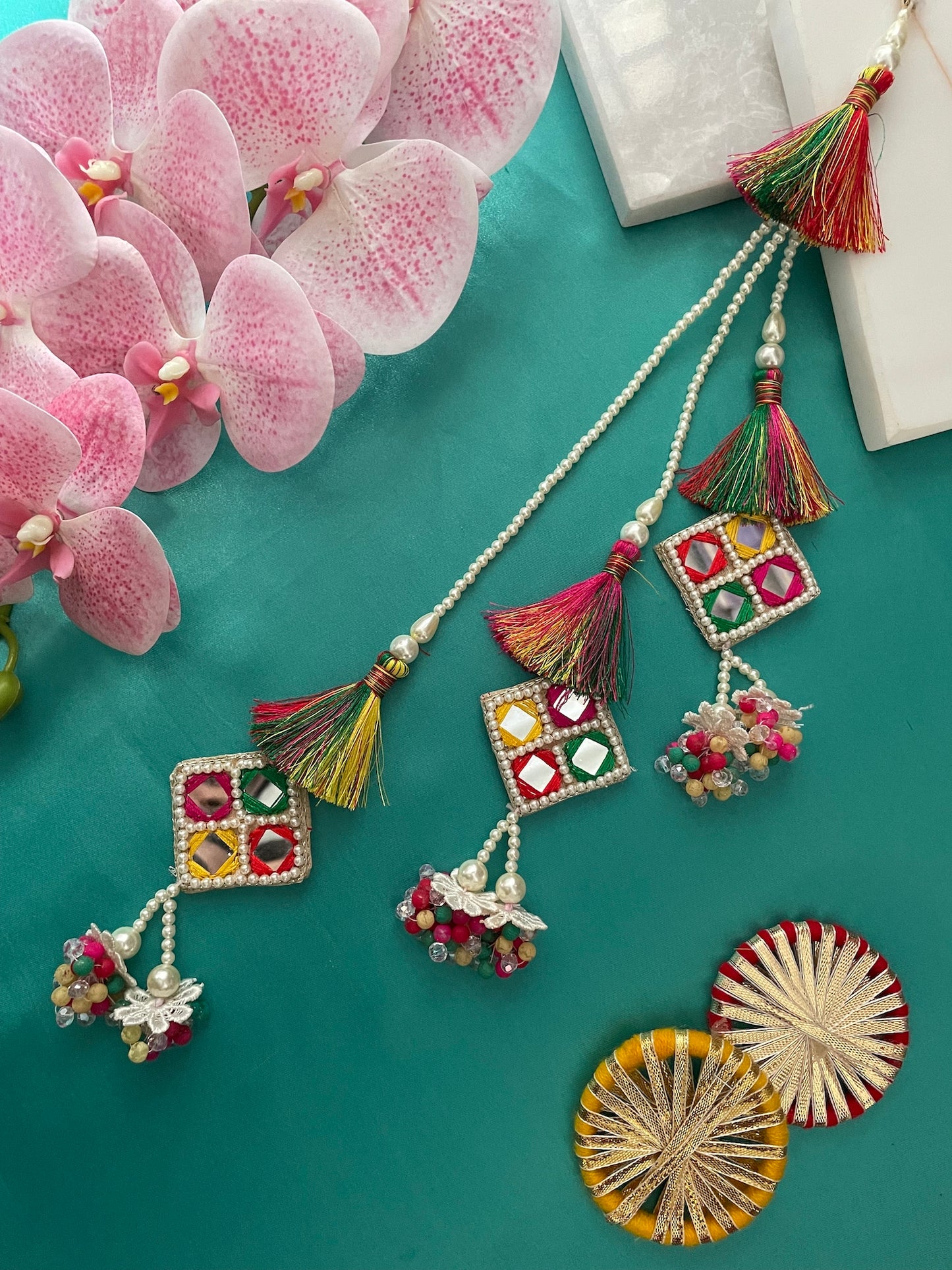 Tassel & Mirror Work 3 Layer Lumba Rakhi