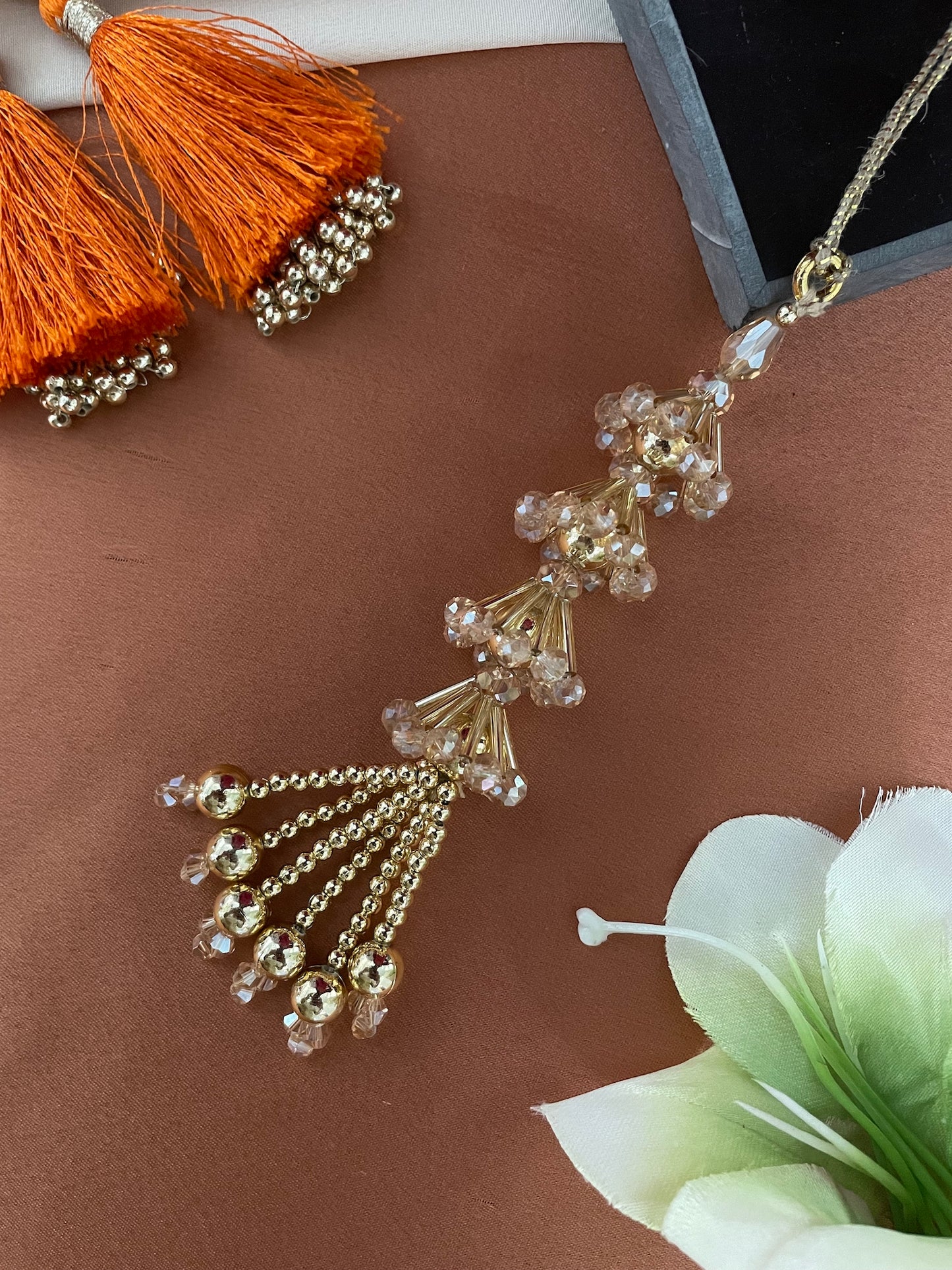 Tassel/Rose Gold Beads Layer Lumba Rakhi