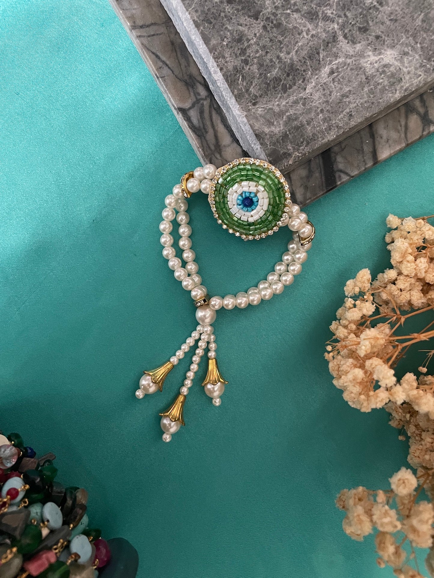 Pearl Bead Evil Eye Bracelet Rakhi Lumba