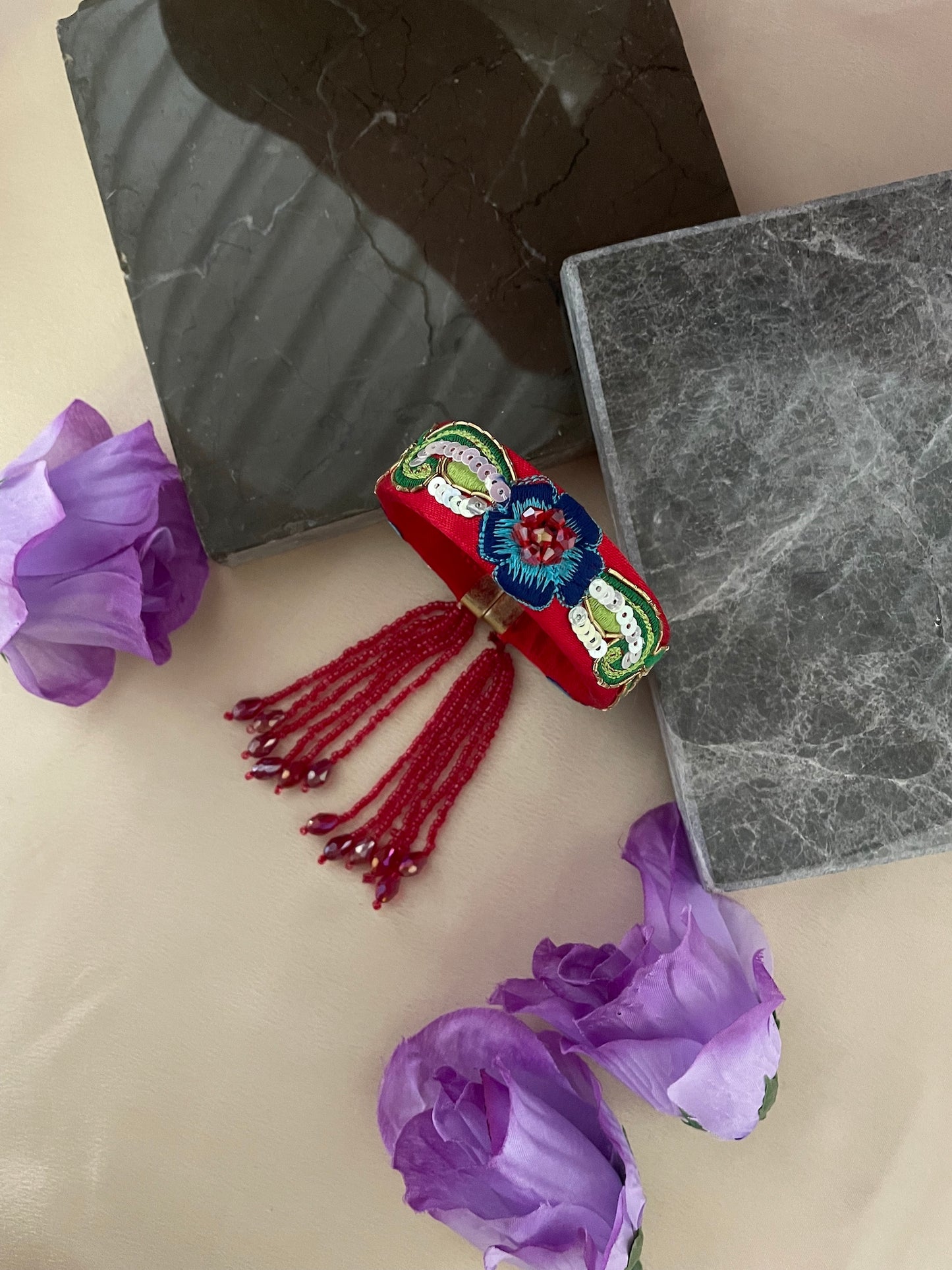 Flower Embroidery Bangle Lumba Rakhi