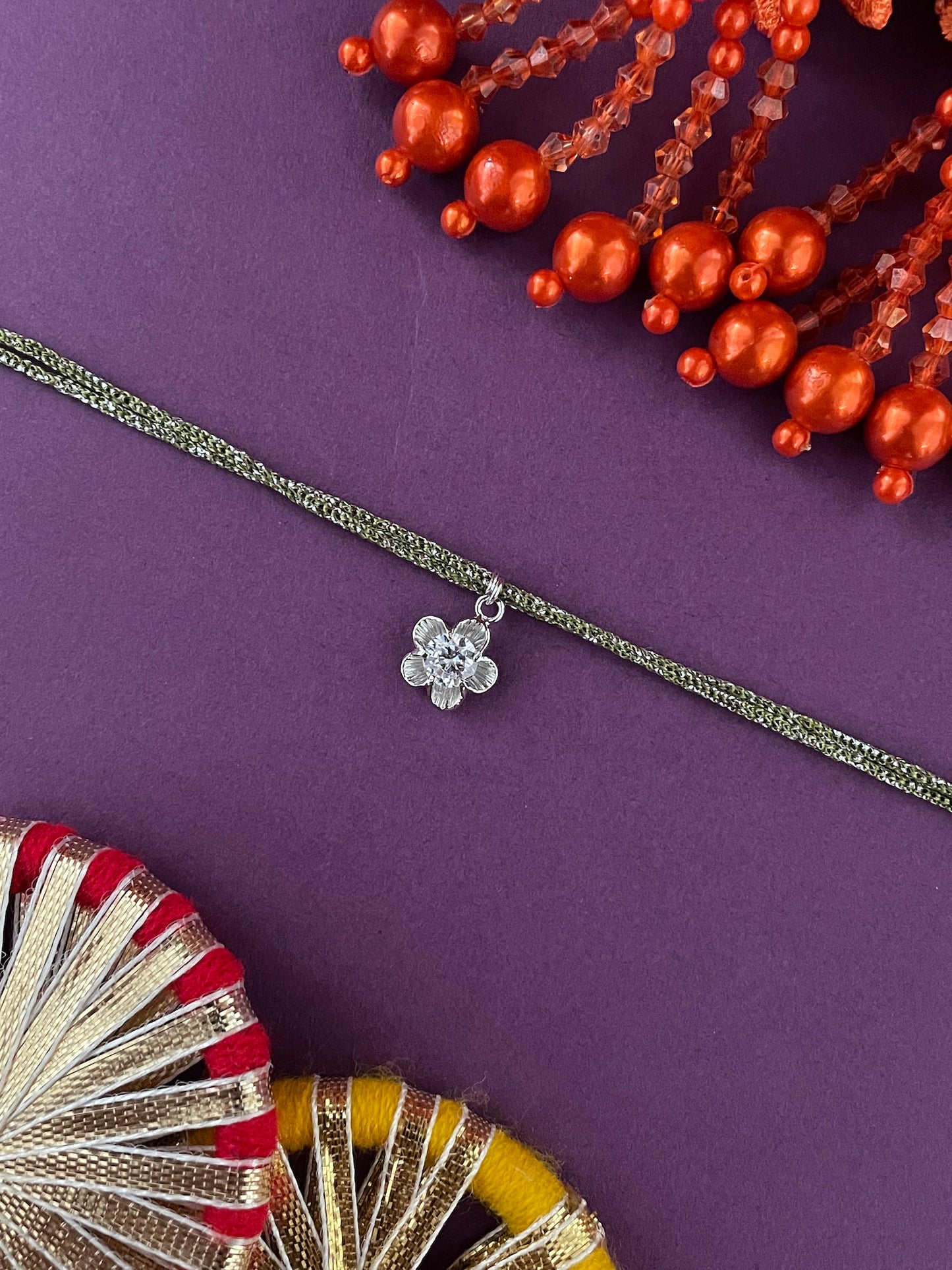 American Diamond Flower Lumba Rakhi