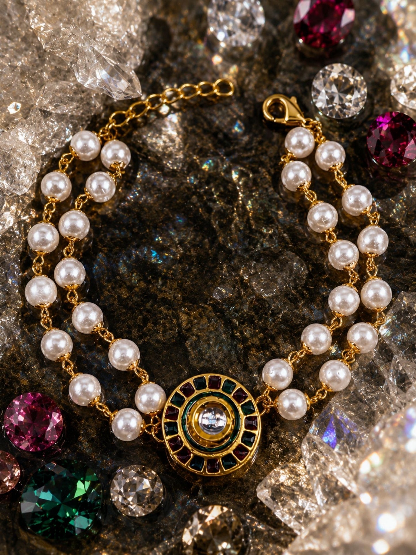 Pearl Lumba Rakhi Bracelet with Kundan Charm for Bhabhi