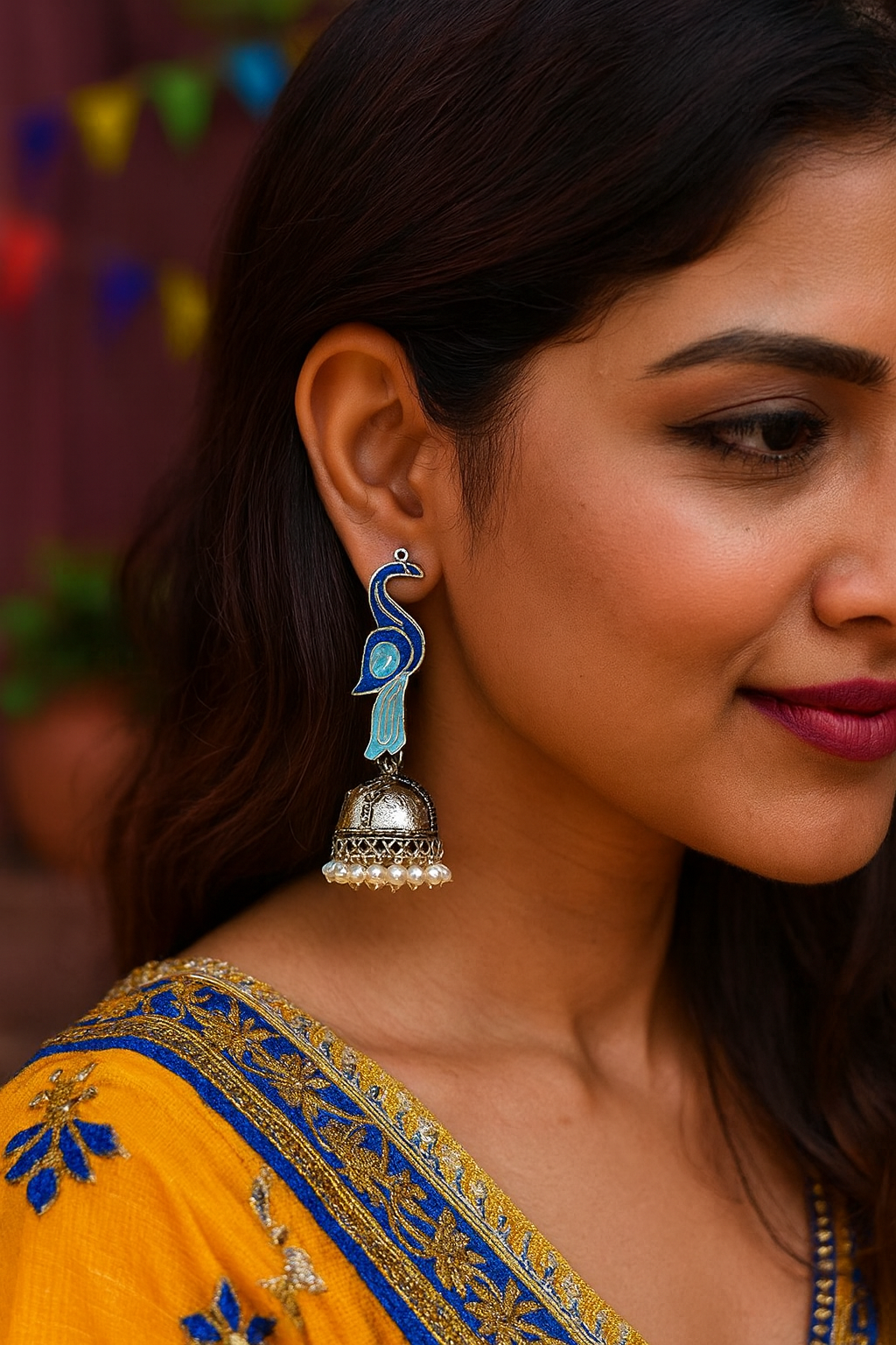 German Oxidized Silver Earrings for Women Peacock Designs Jhumkas