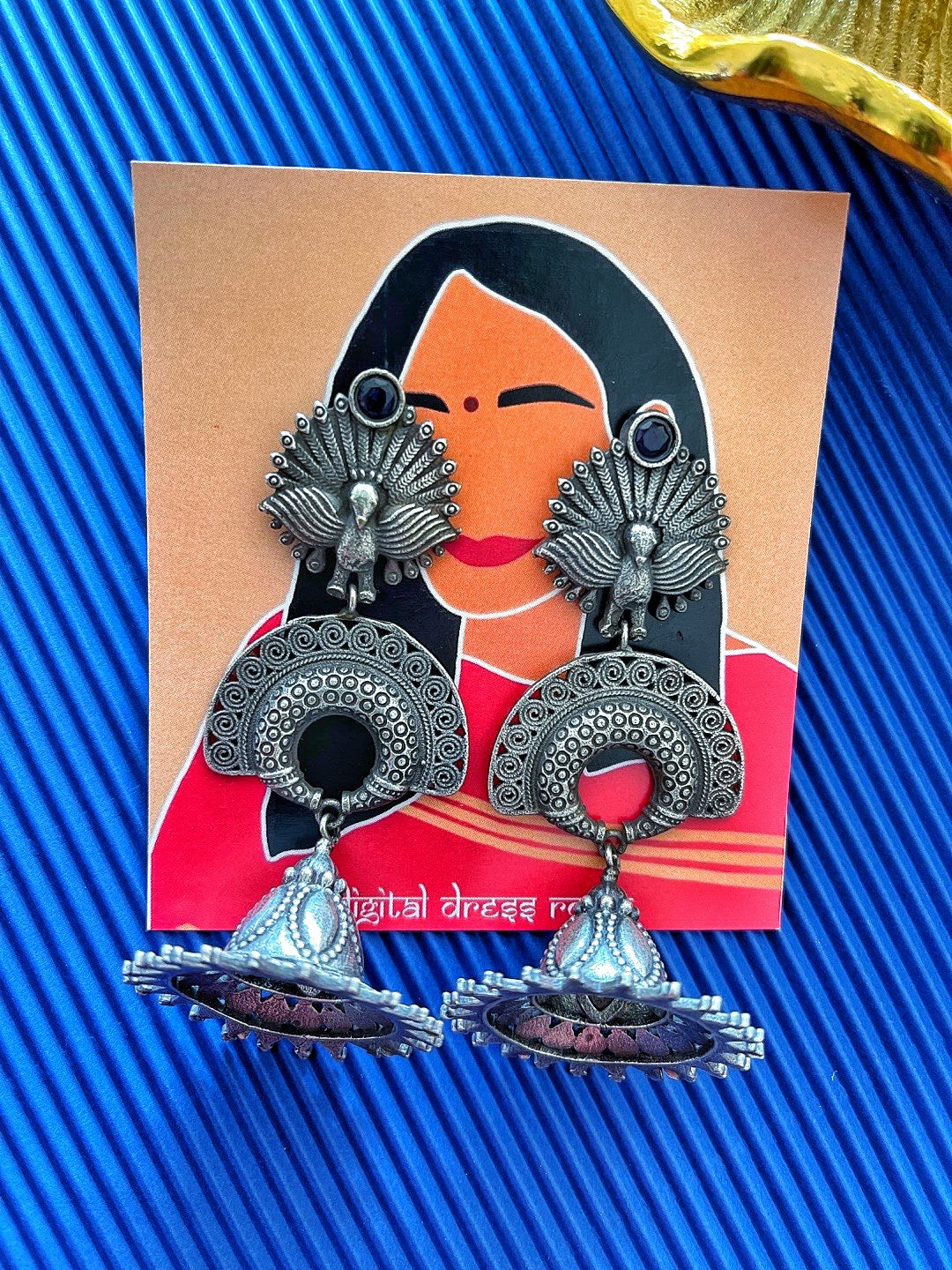 German Oxidized Silver Earrings for Women Peacock Bird Designs Tibetan Tribal Jhumkas