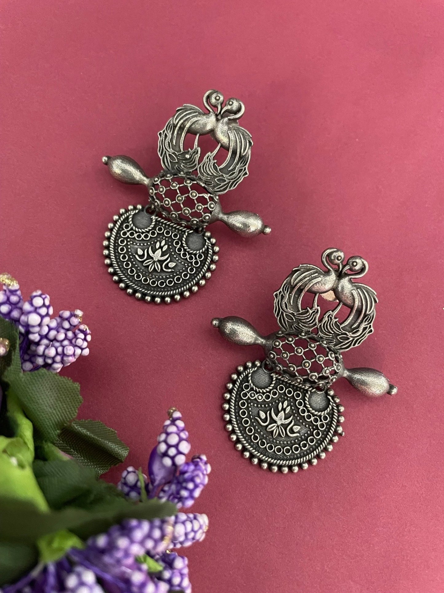 Stud Earring Peacock & Flower Design