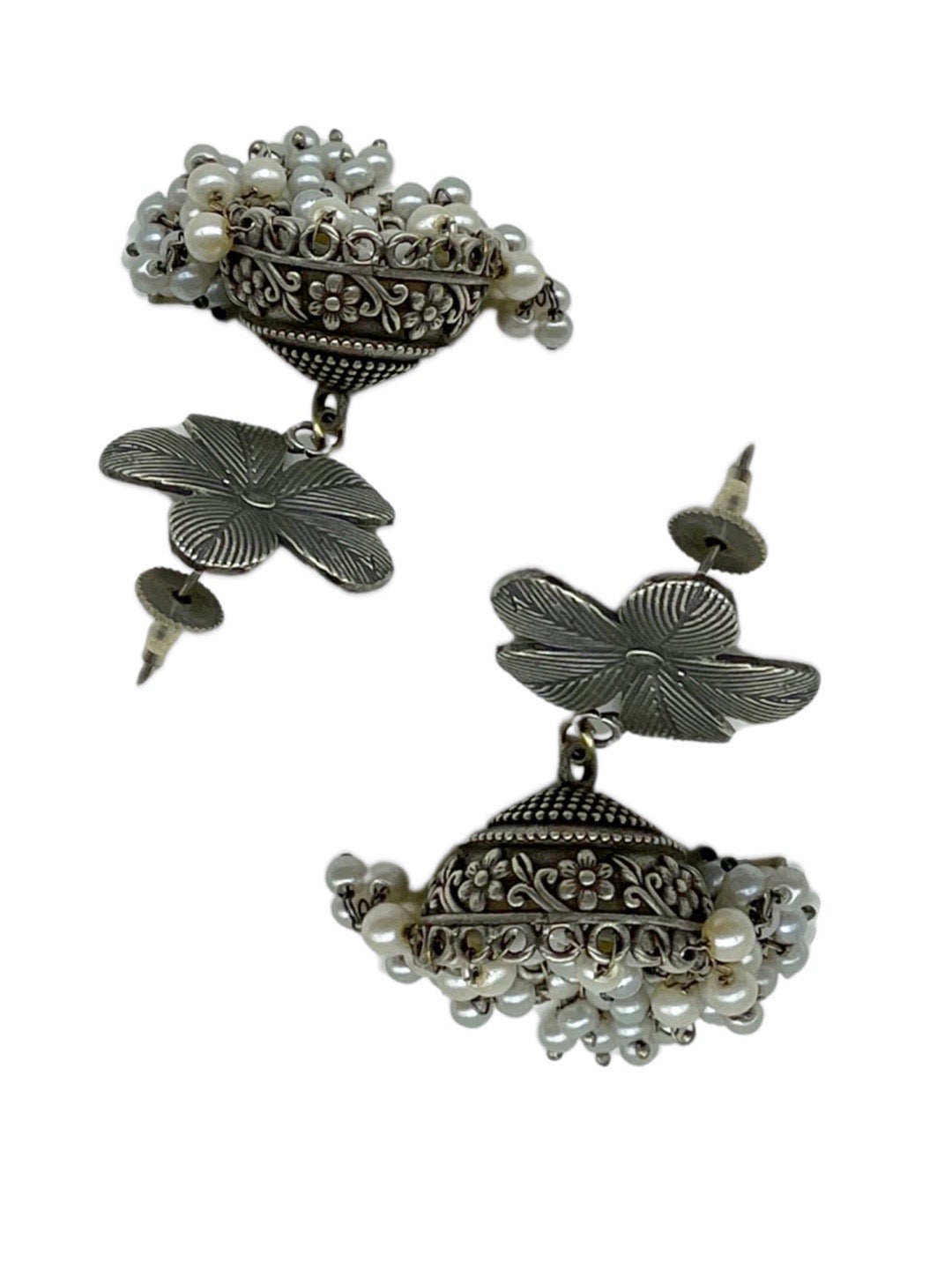 Jhumka Earring Floral Design With Pearls