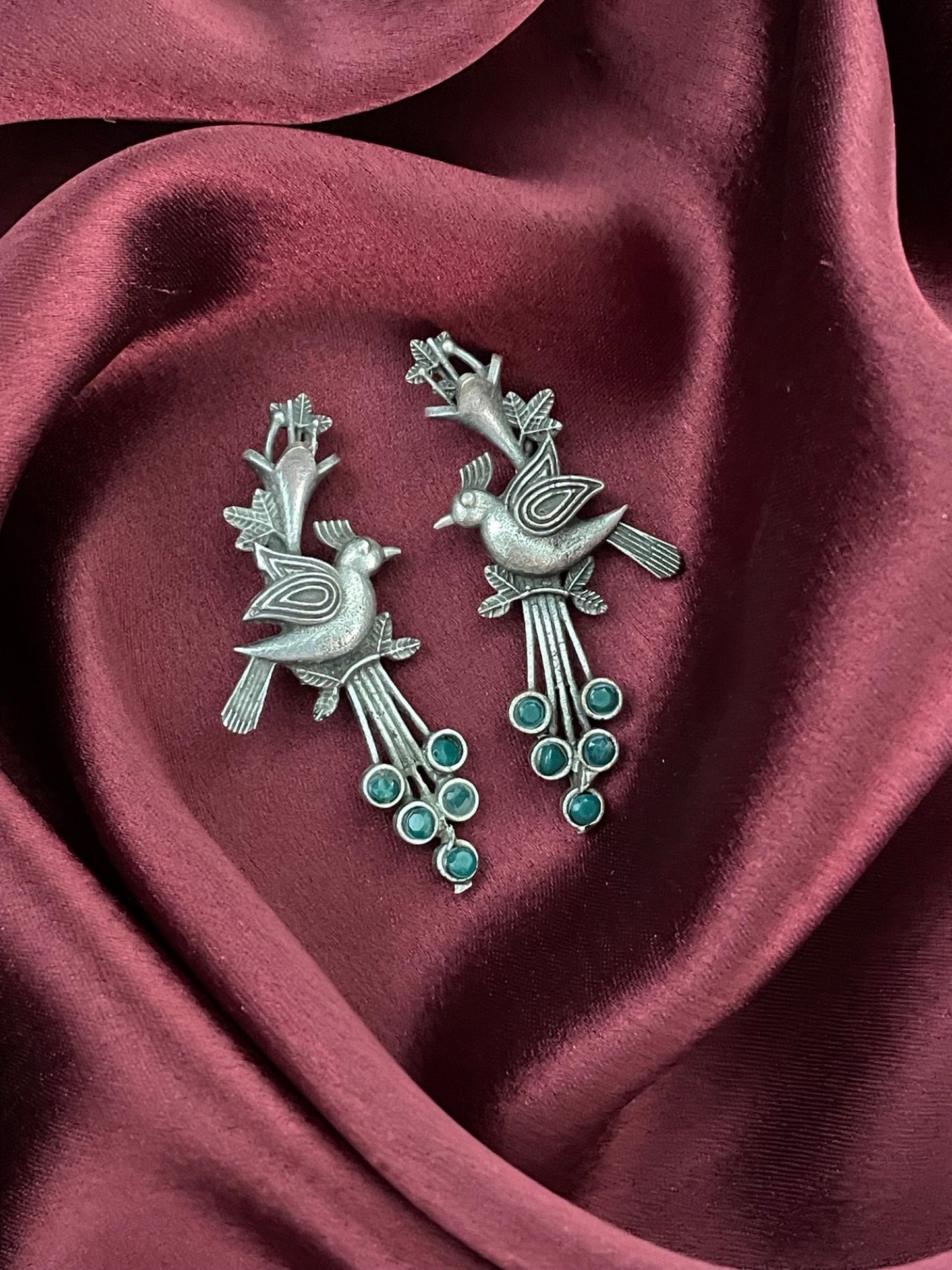 Stud Earring Peacock/Green Stone Design