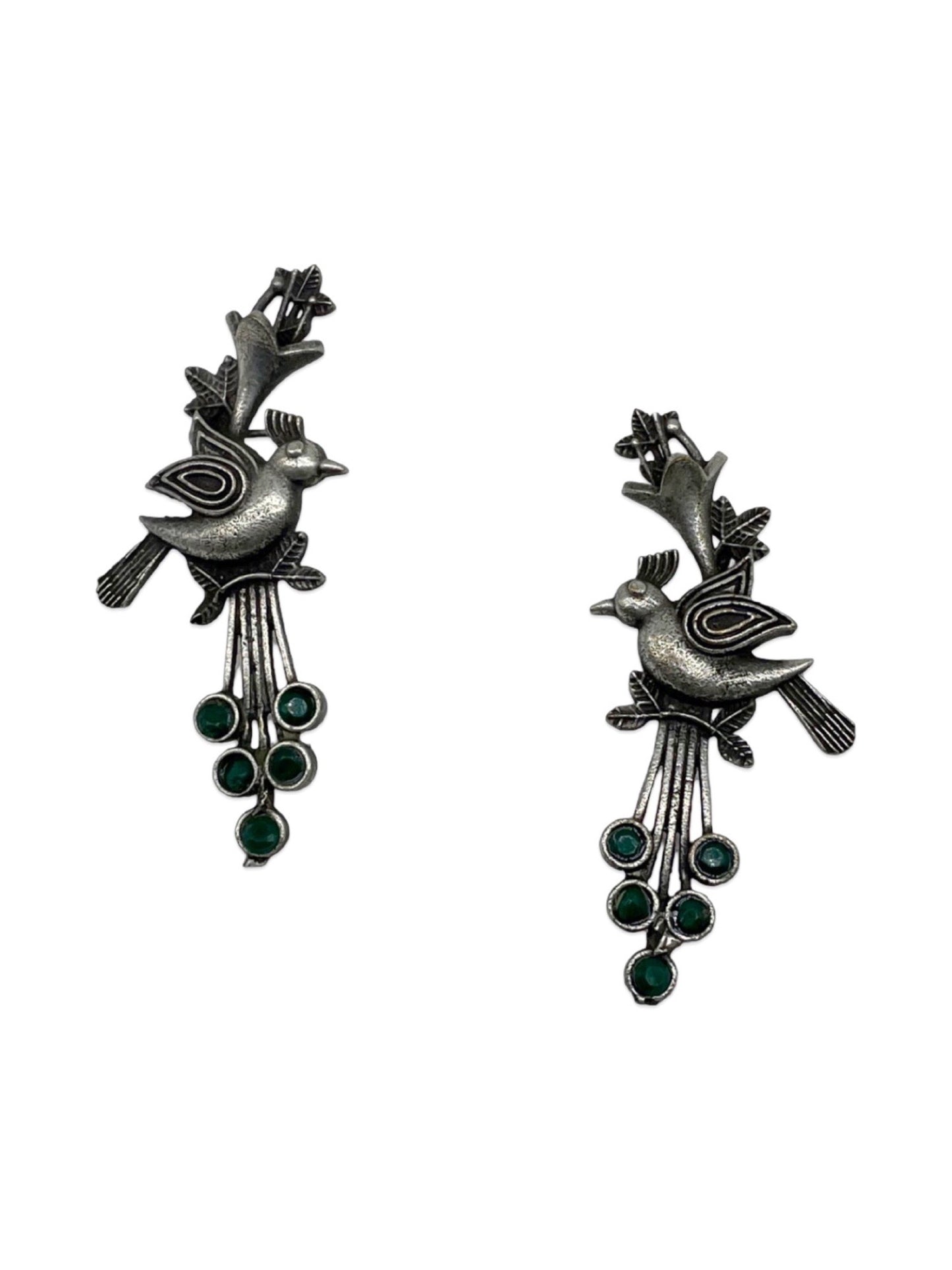 Stud Earring Peacock/Green Stone Design
