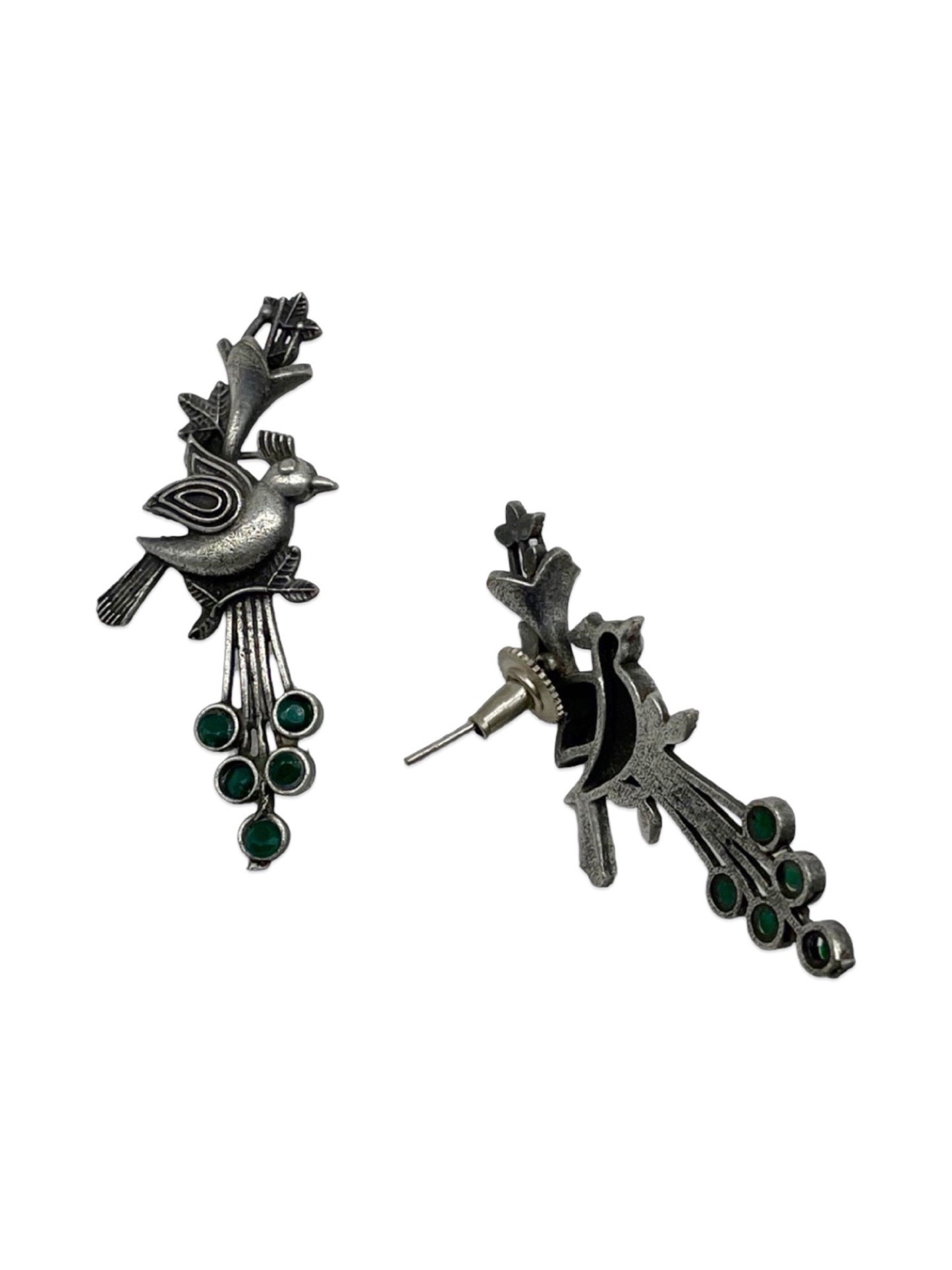 Stud Earring Peacock/Green Stone Design