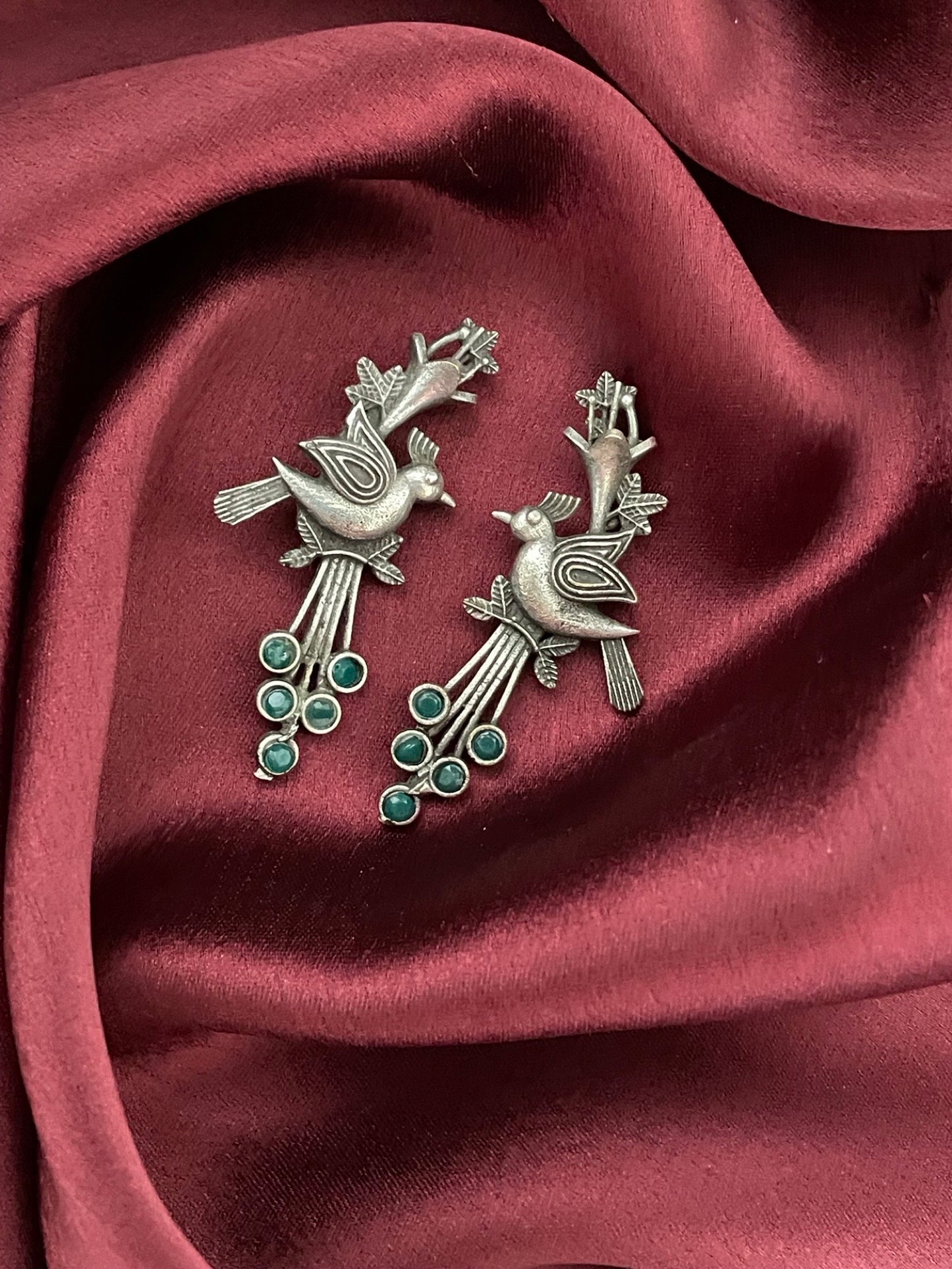 Stud Earring Peacock/Green Stone Design